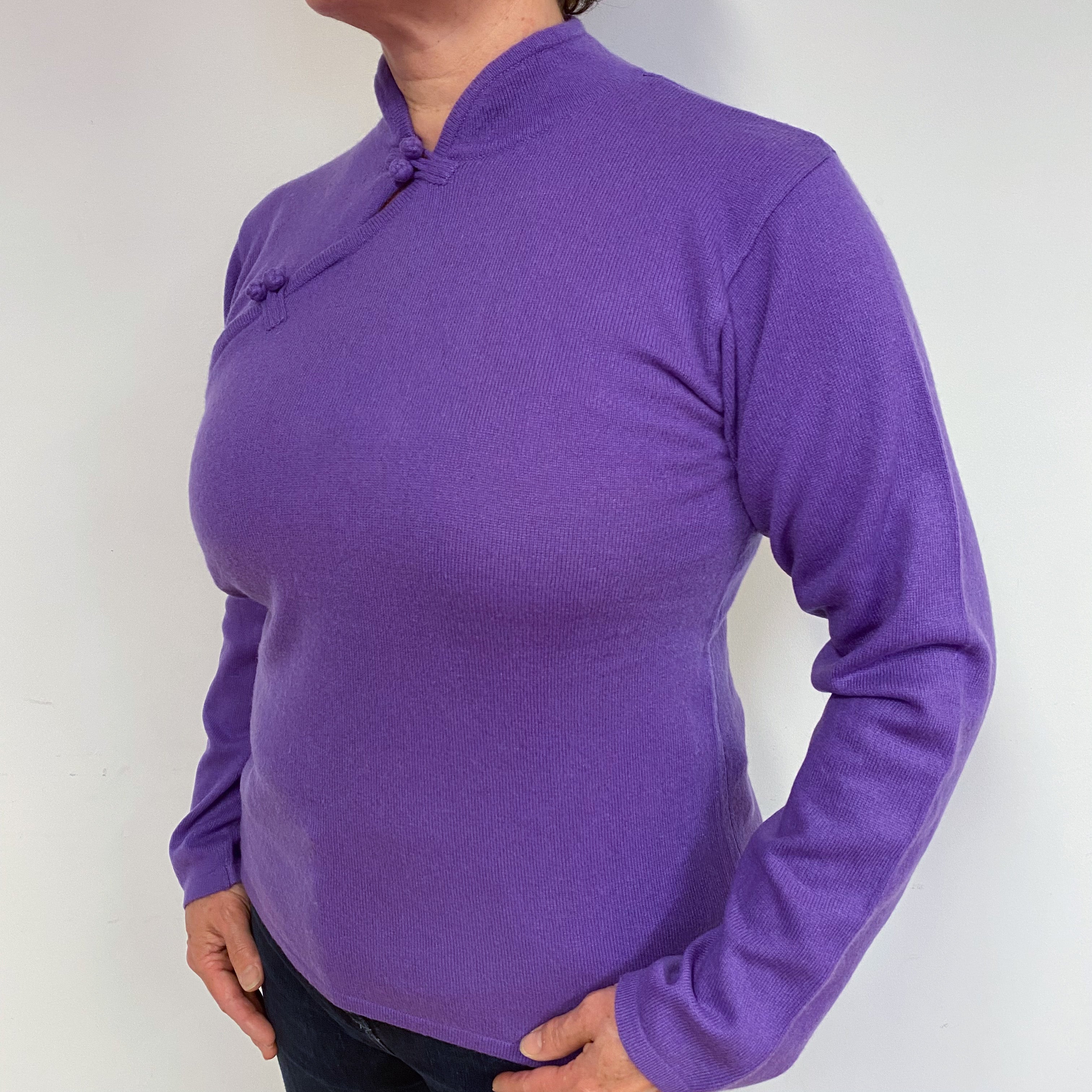 Violet Purple Cashmere Mandarin Collar Jumper Large