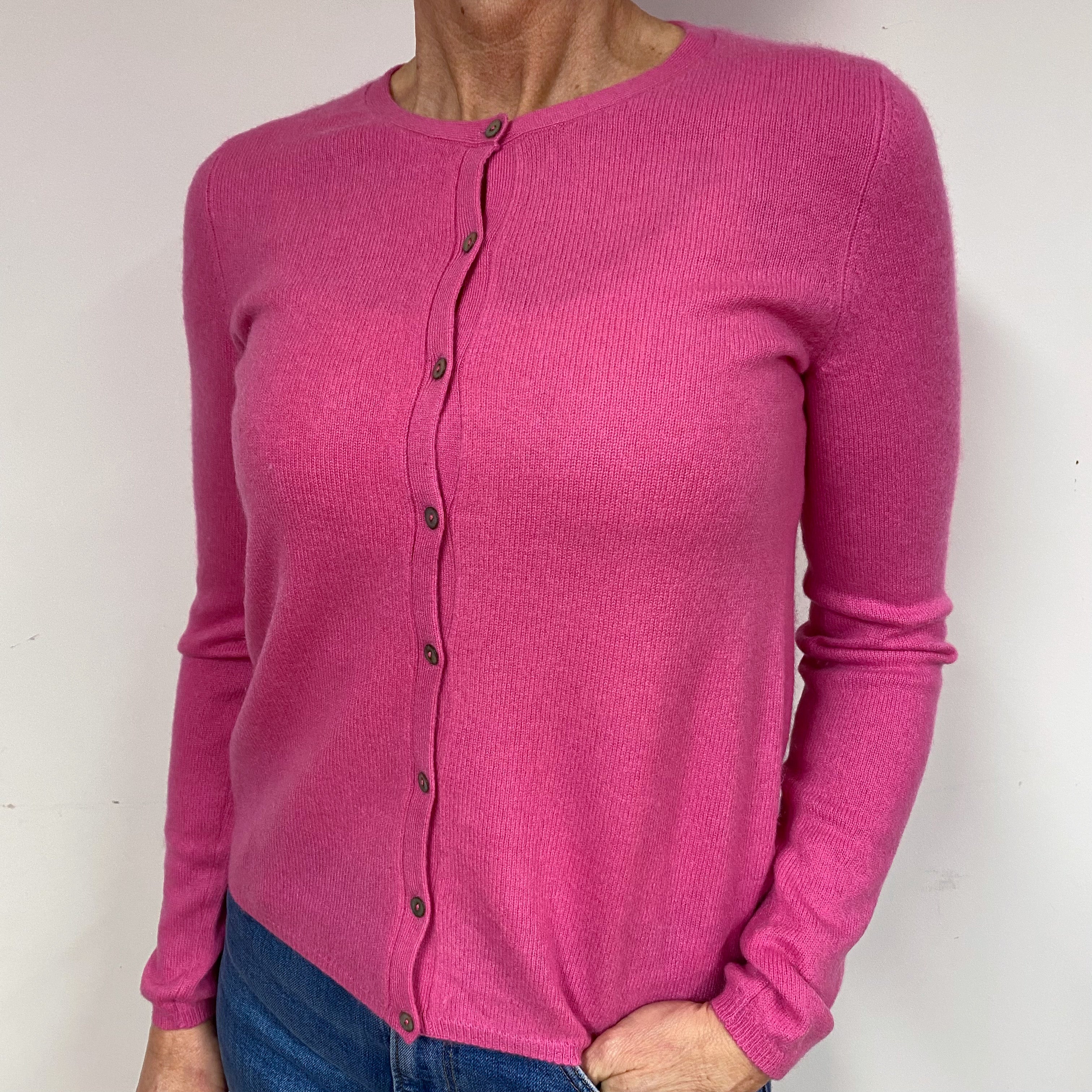 Tulip Pink Cashmere Crew Neck Cardigan Medium