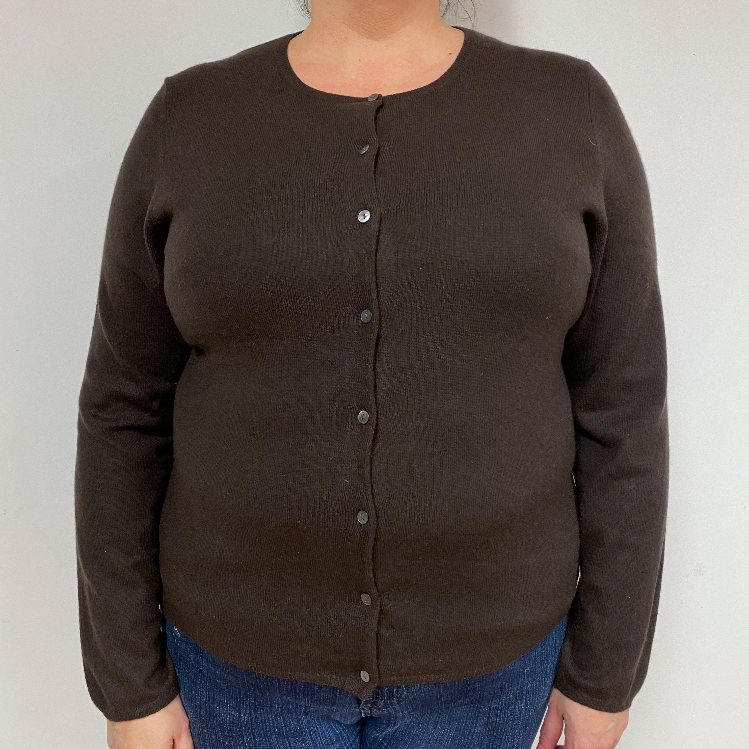 Peppercorn Brown Cashmere Crew Neck Cardigan Extra Large