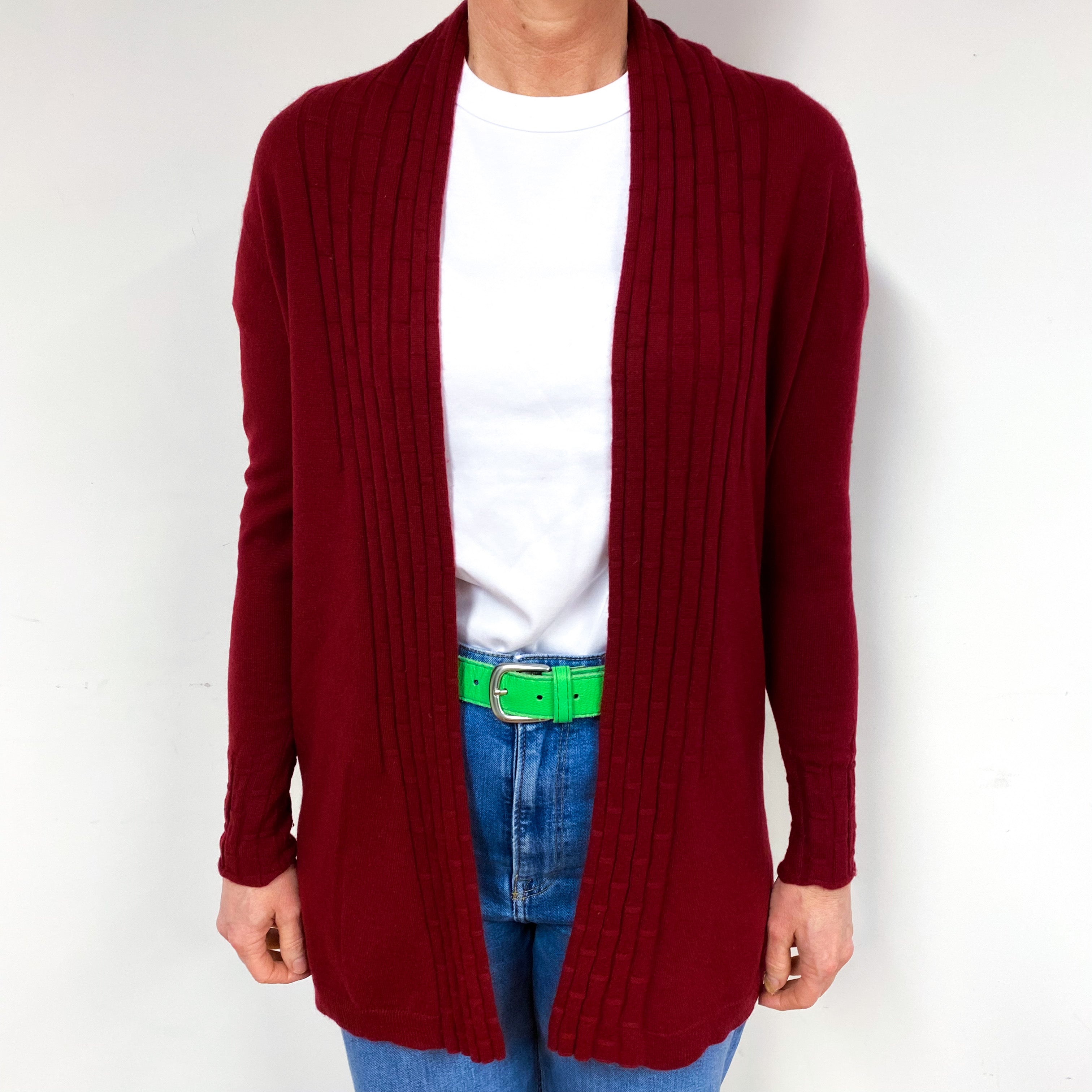 Garnet Red Cashmere Edge to Edge Cardigan Medium