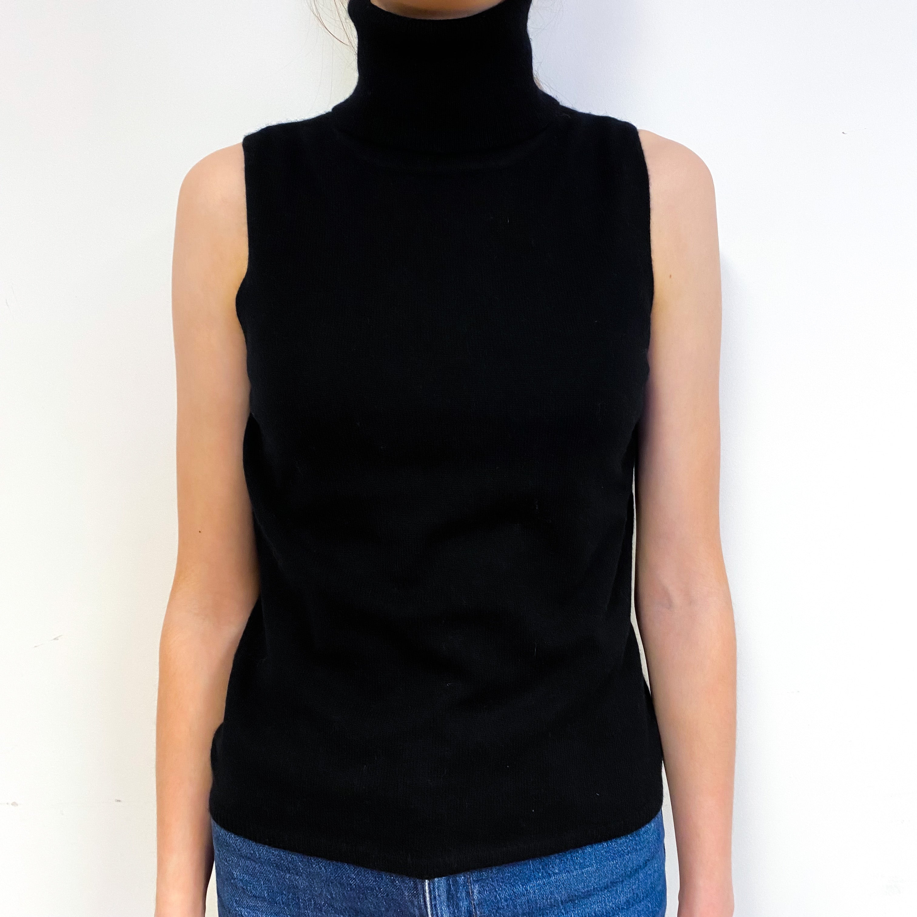 Black Sleeveless Cashmere Polo Neck Jumper Extra Small