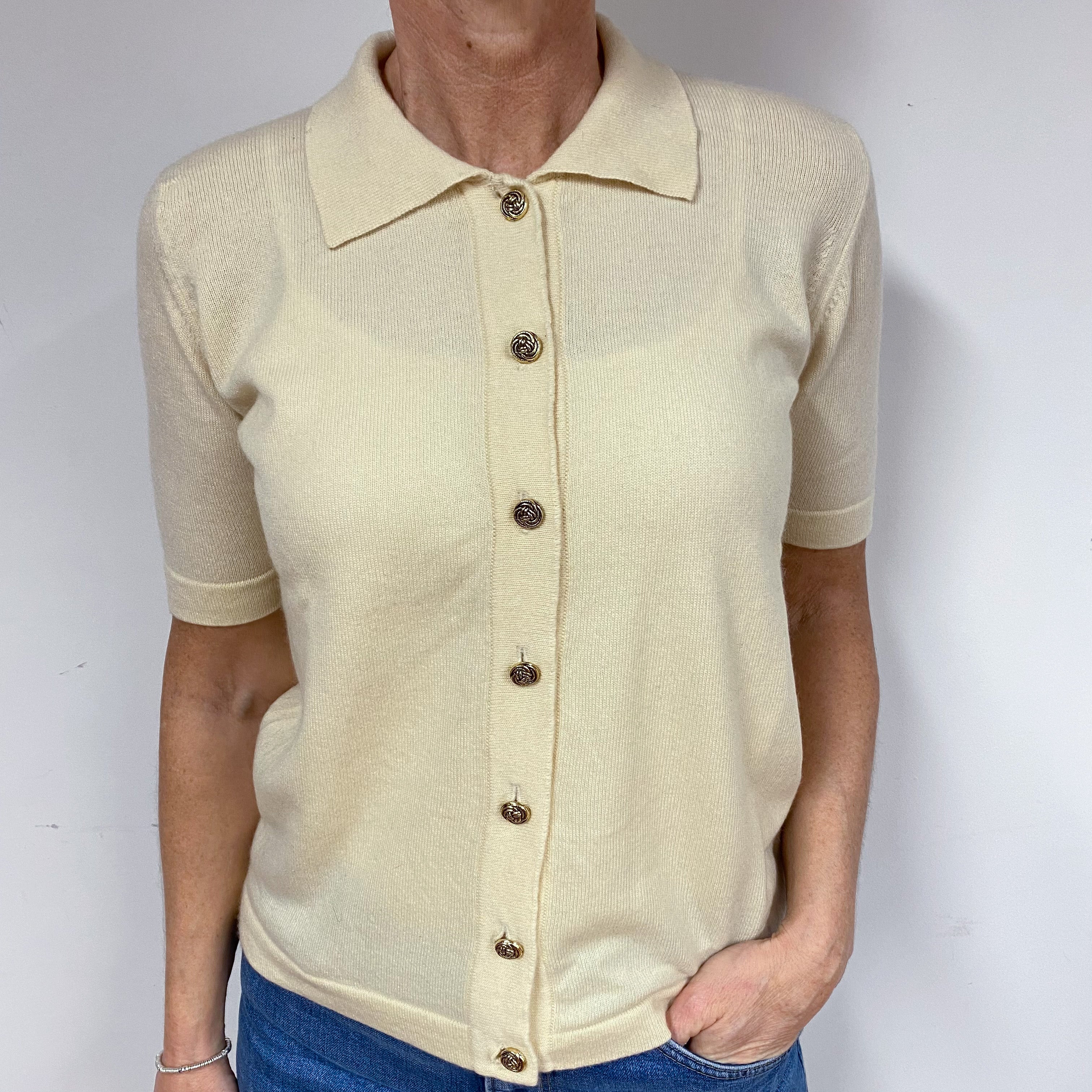 Vintage Clotted Cream Cashmere Collared Cardigan Medium