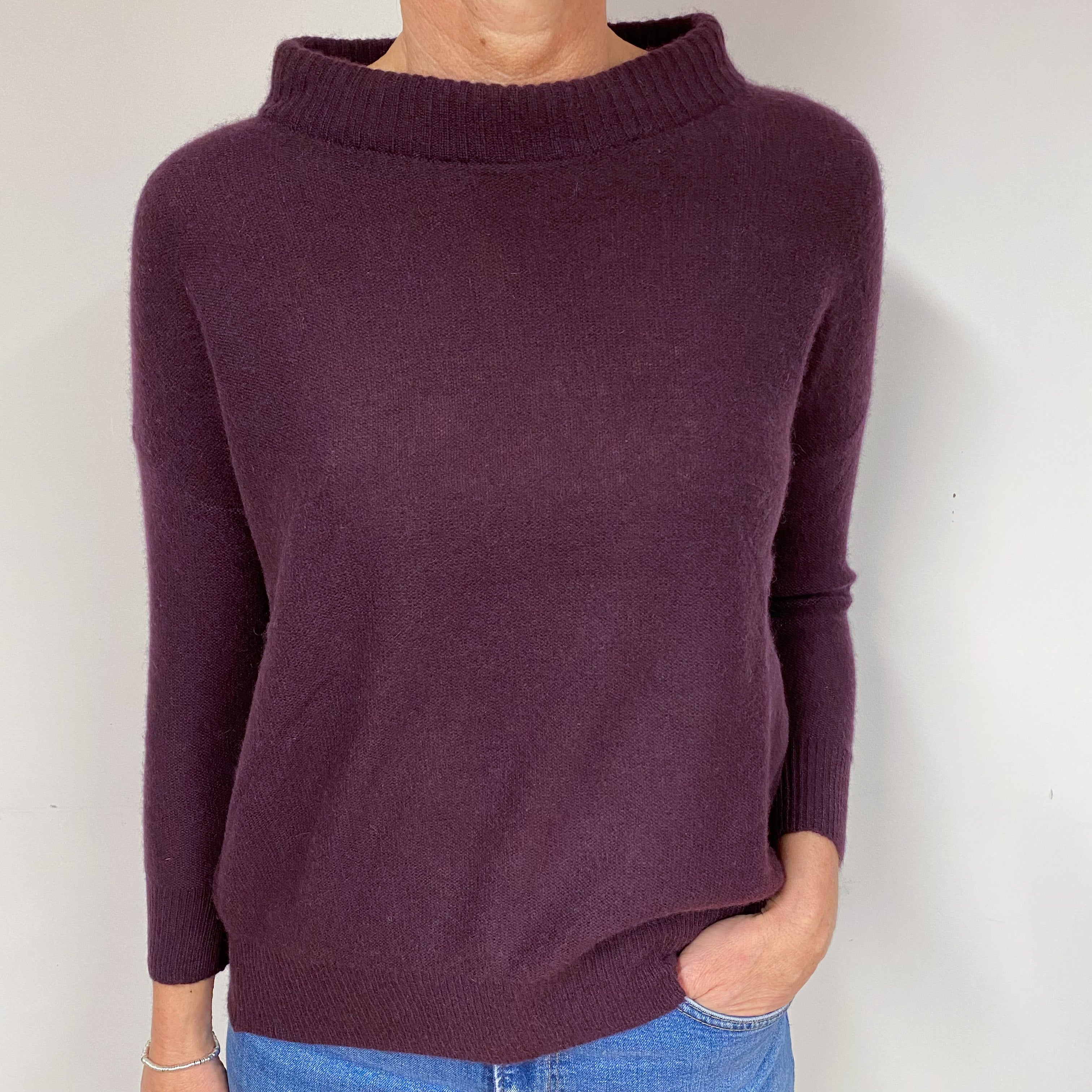 Blueberry Purple Cashmere Boat Neck Jumper Medium