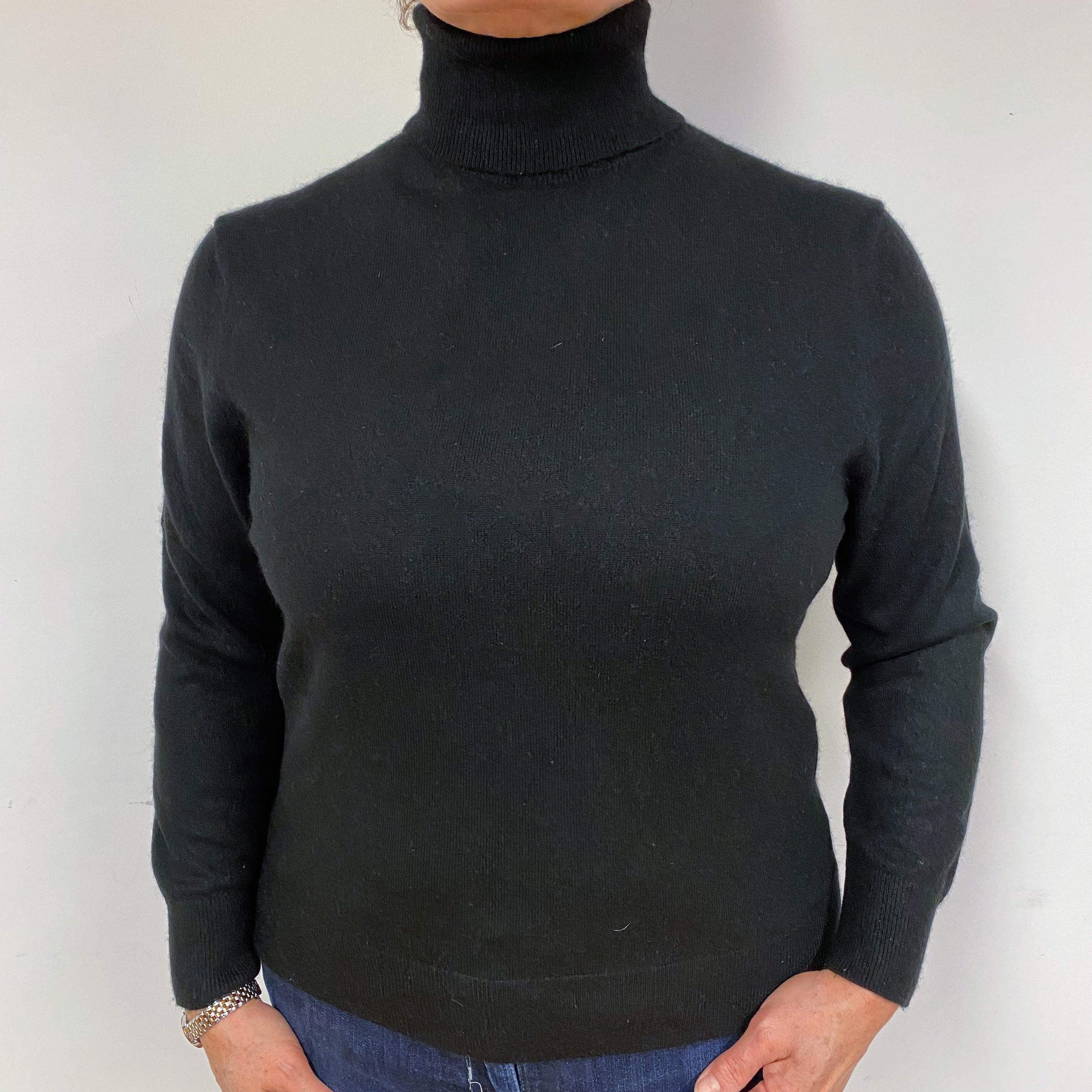 Black Cashmere Polo Neck Jumper Large