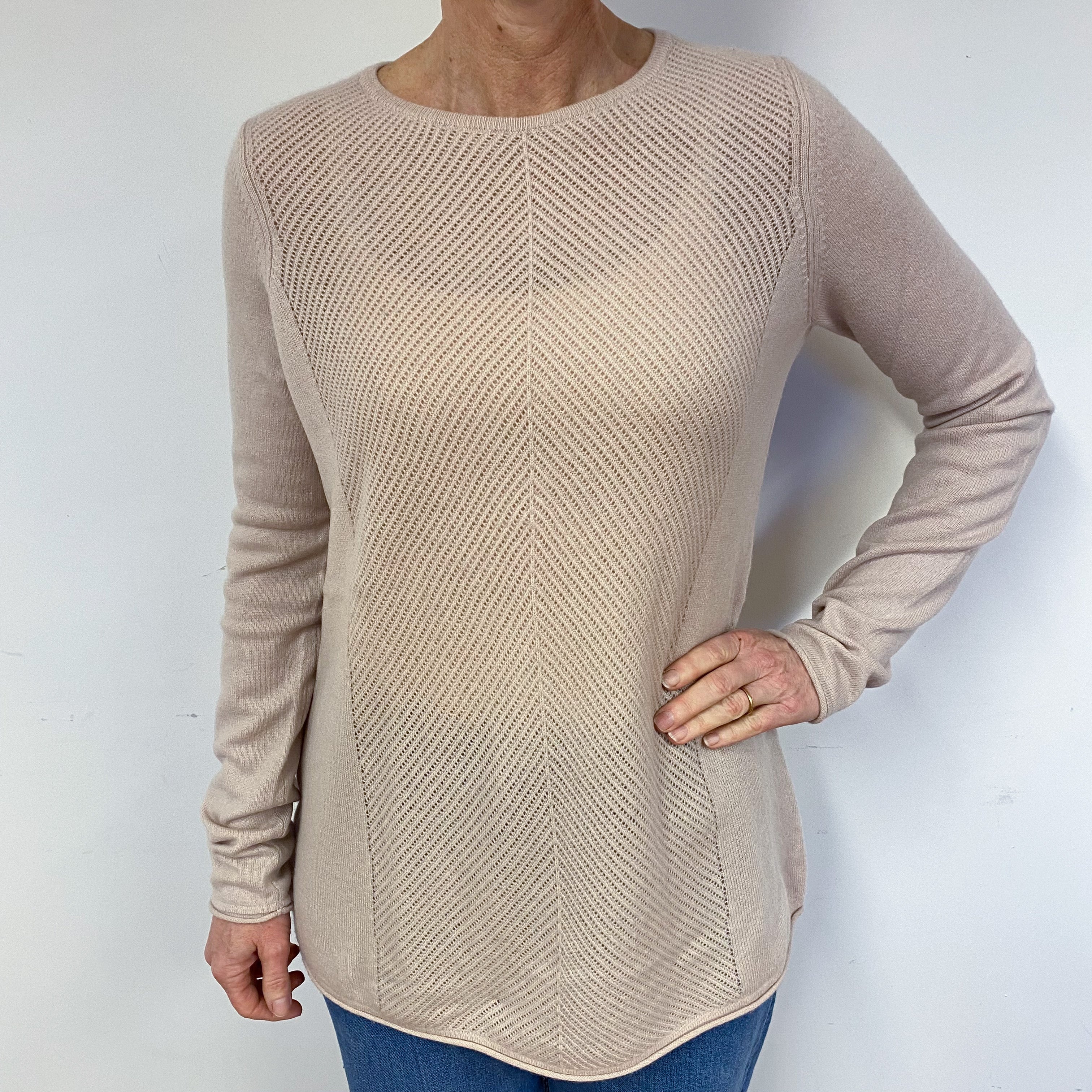 Vince Nude Lace Cashmere Crew Neck Jumper Medium