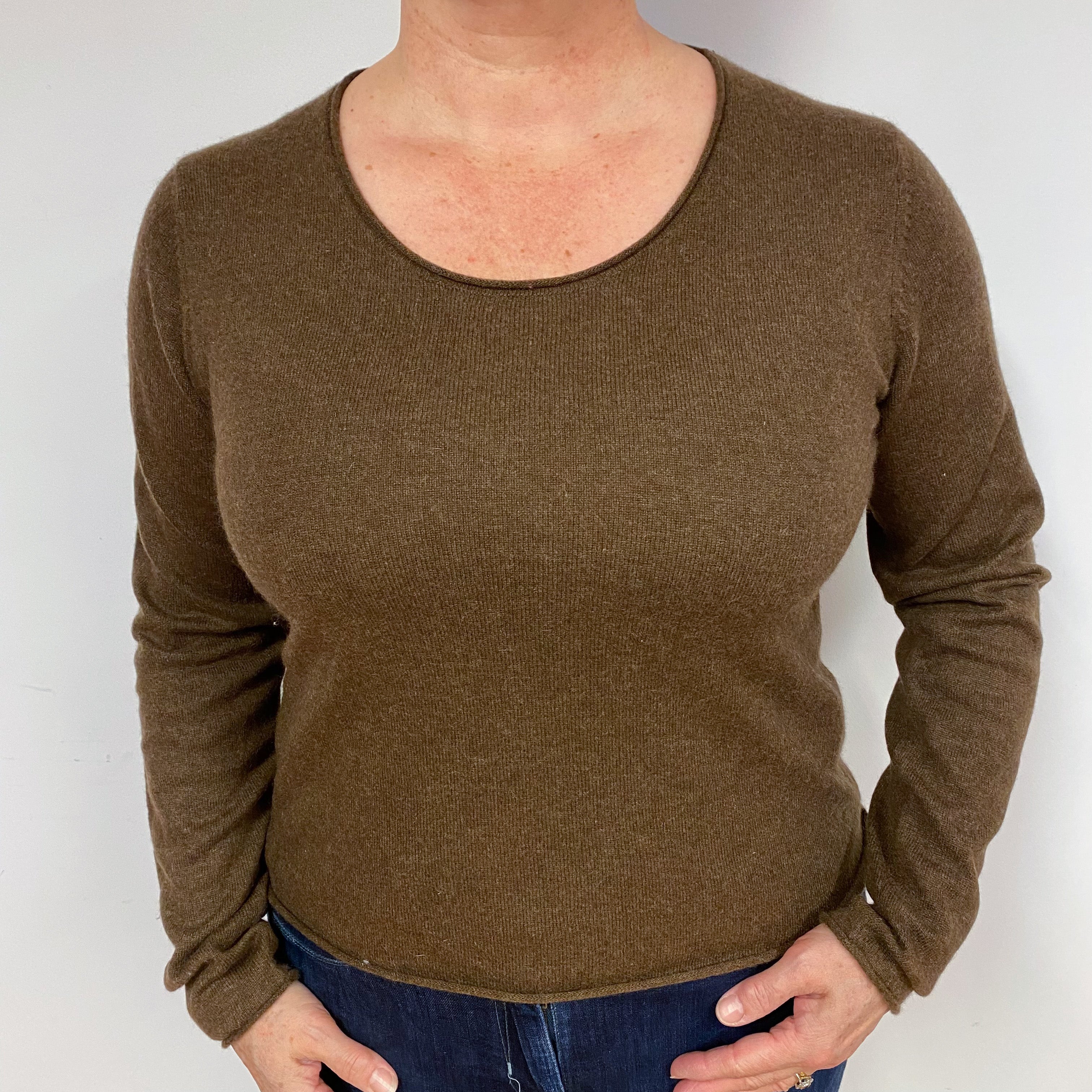 Chocolate Brown Cashmere Crew Neck Jumper Large