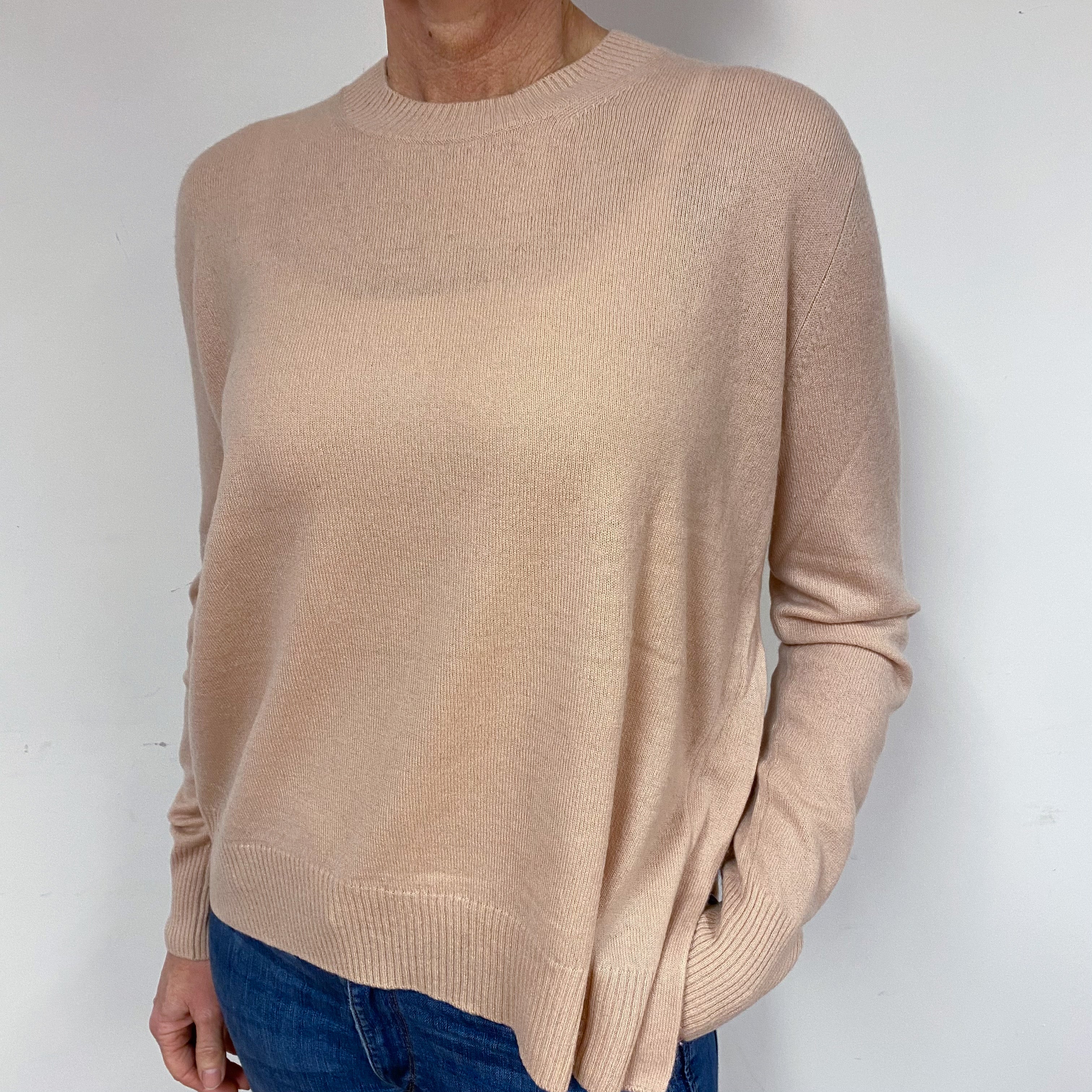 Nude Beige Boxy Cashmere Crew Neck Jumper Medium