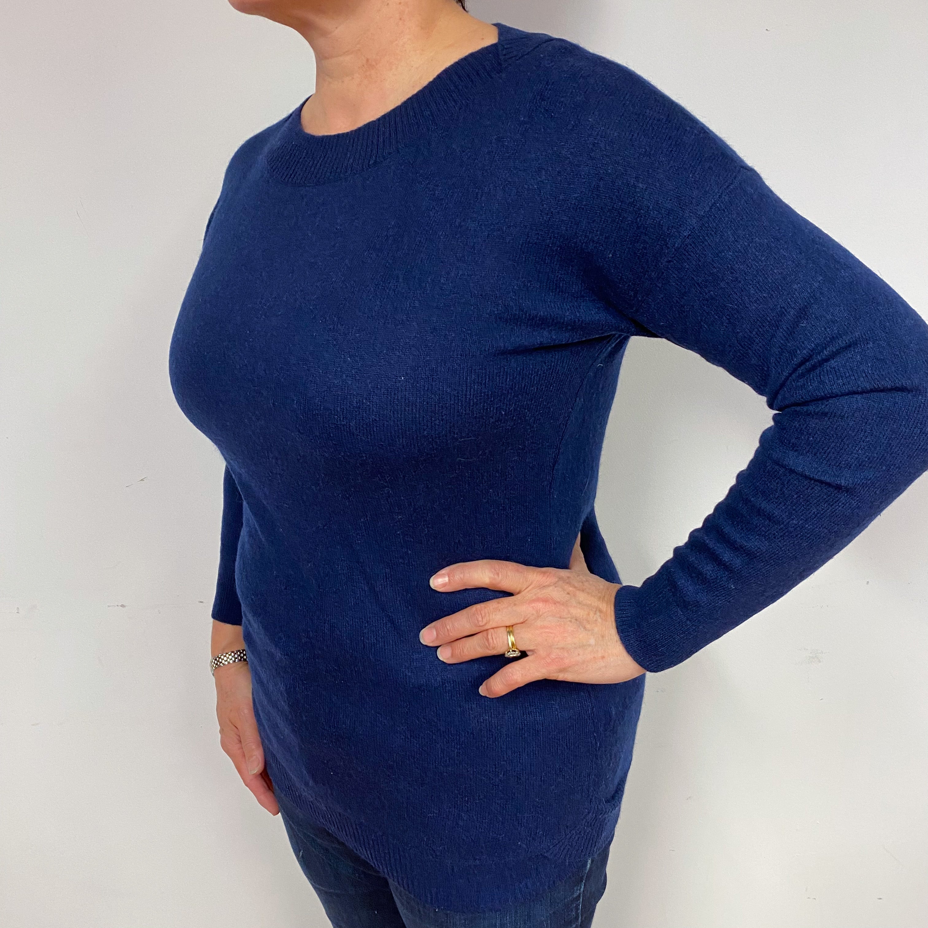 Navy Longline Cashmere Crew Neck Jumper Large