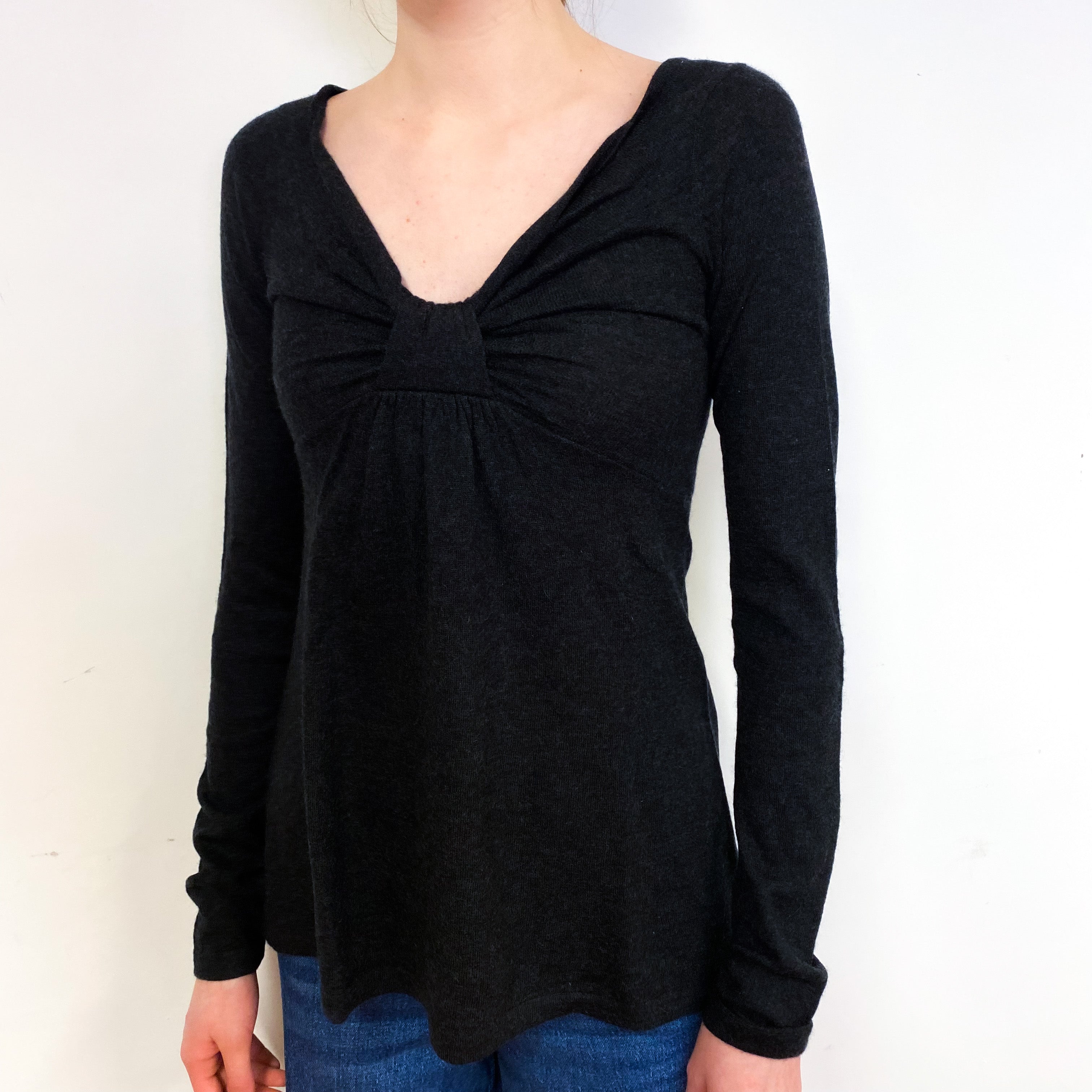 Charcoal Grey Fine Knit Cashmere V-Neck Jumper Extra Small