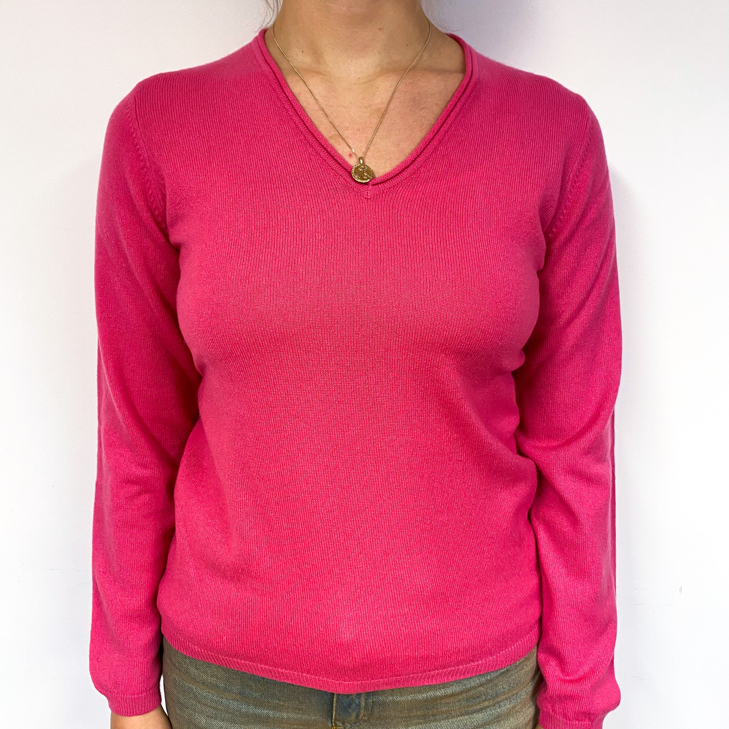 Lupin Pink Cashmere V-Neck Jumper Small