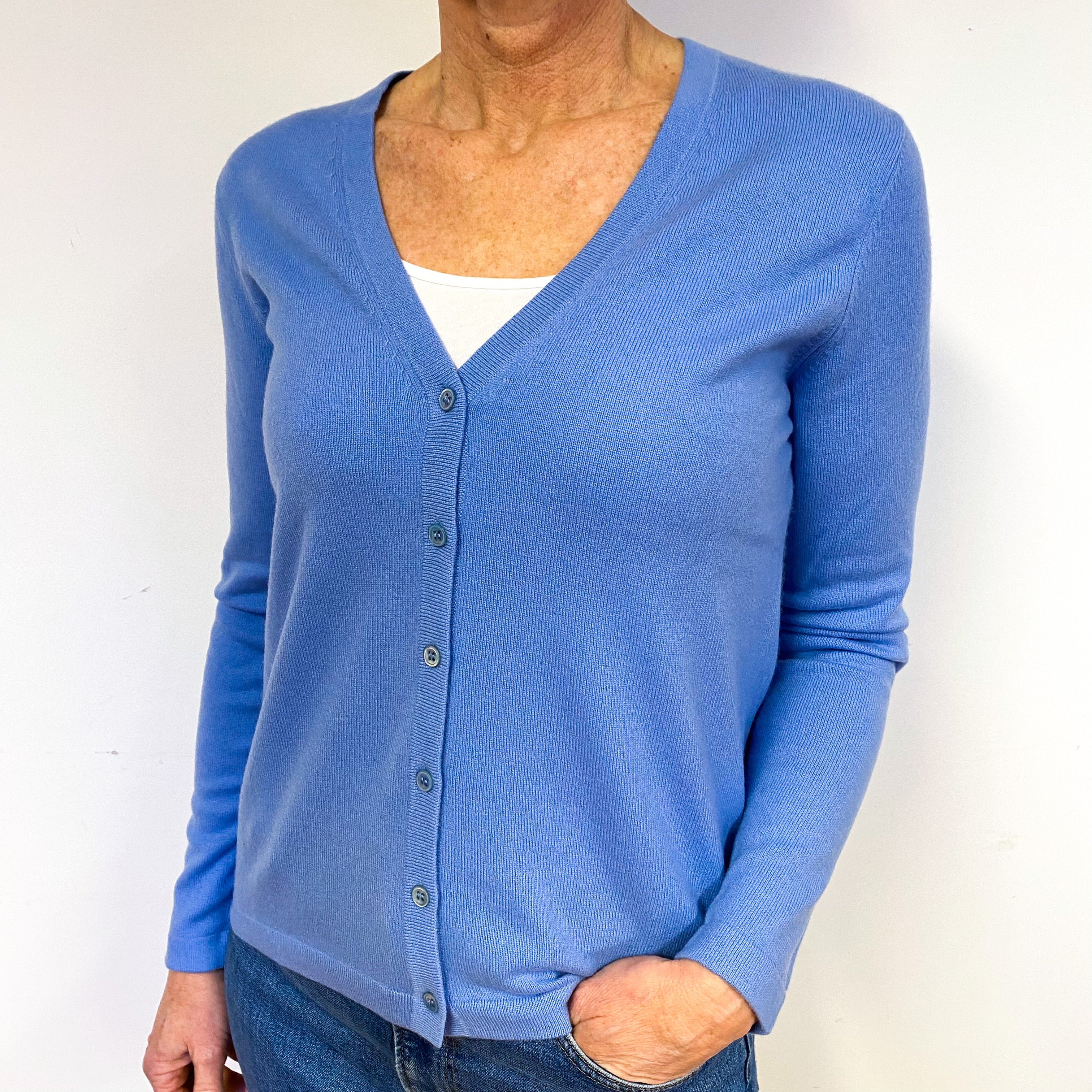 New Cornflower Blue Cashmere V-Neck Cardigan Medium