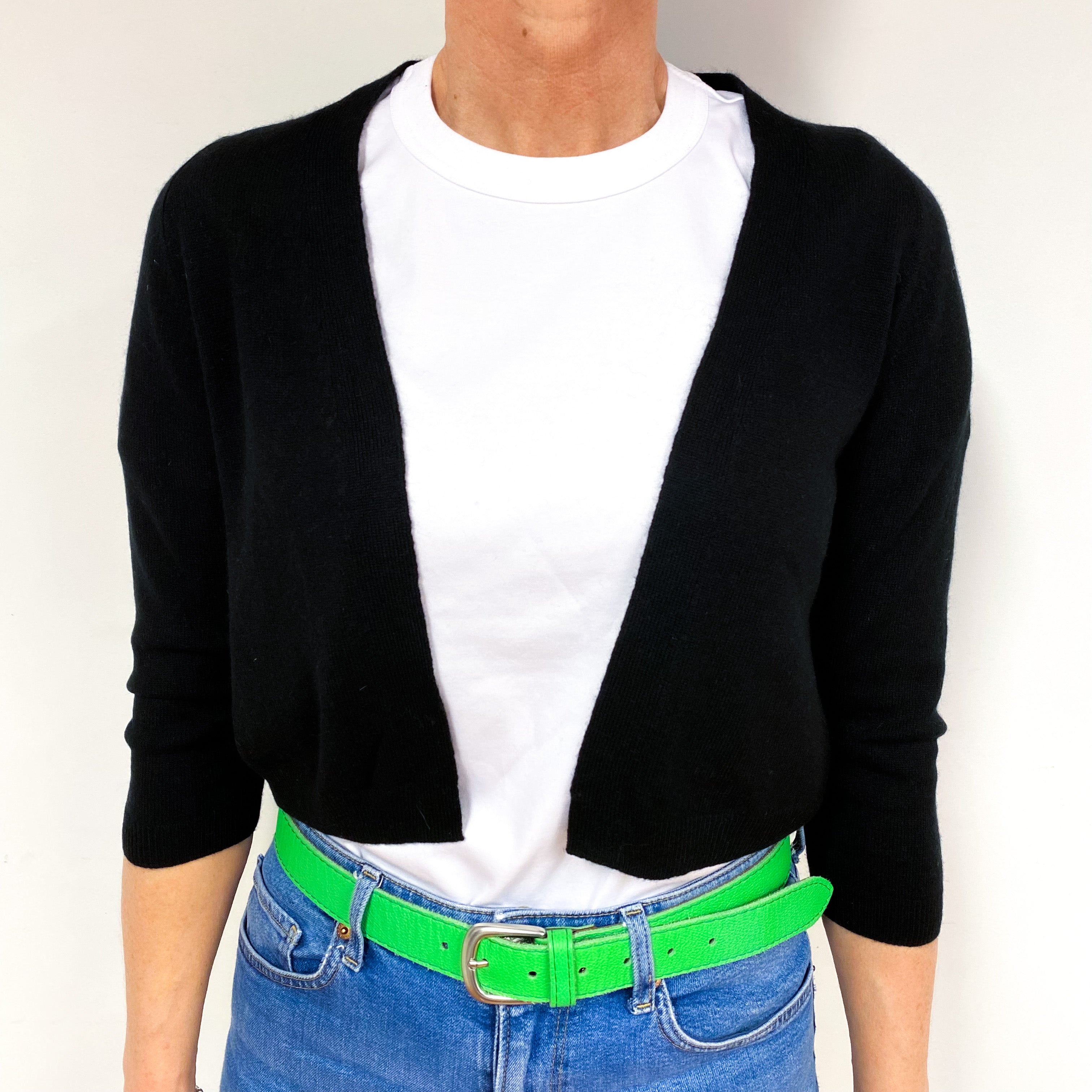 Black Cropped Cashmere Edge to Edge Cardigan Medium