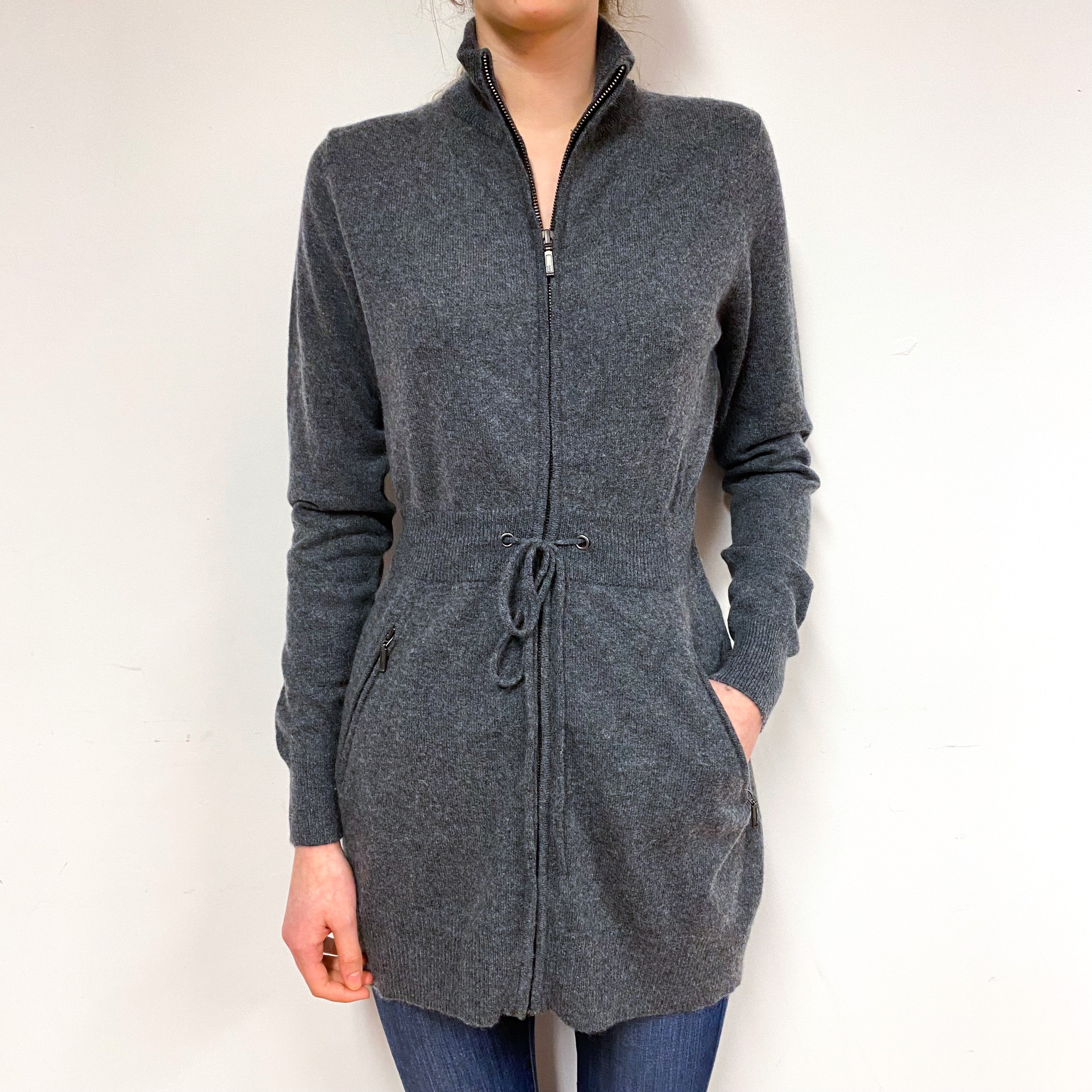 Slate Grey Cashmere Drawstring Jacket Extra Small
