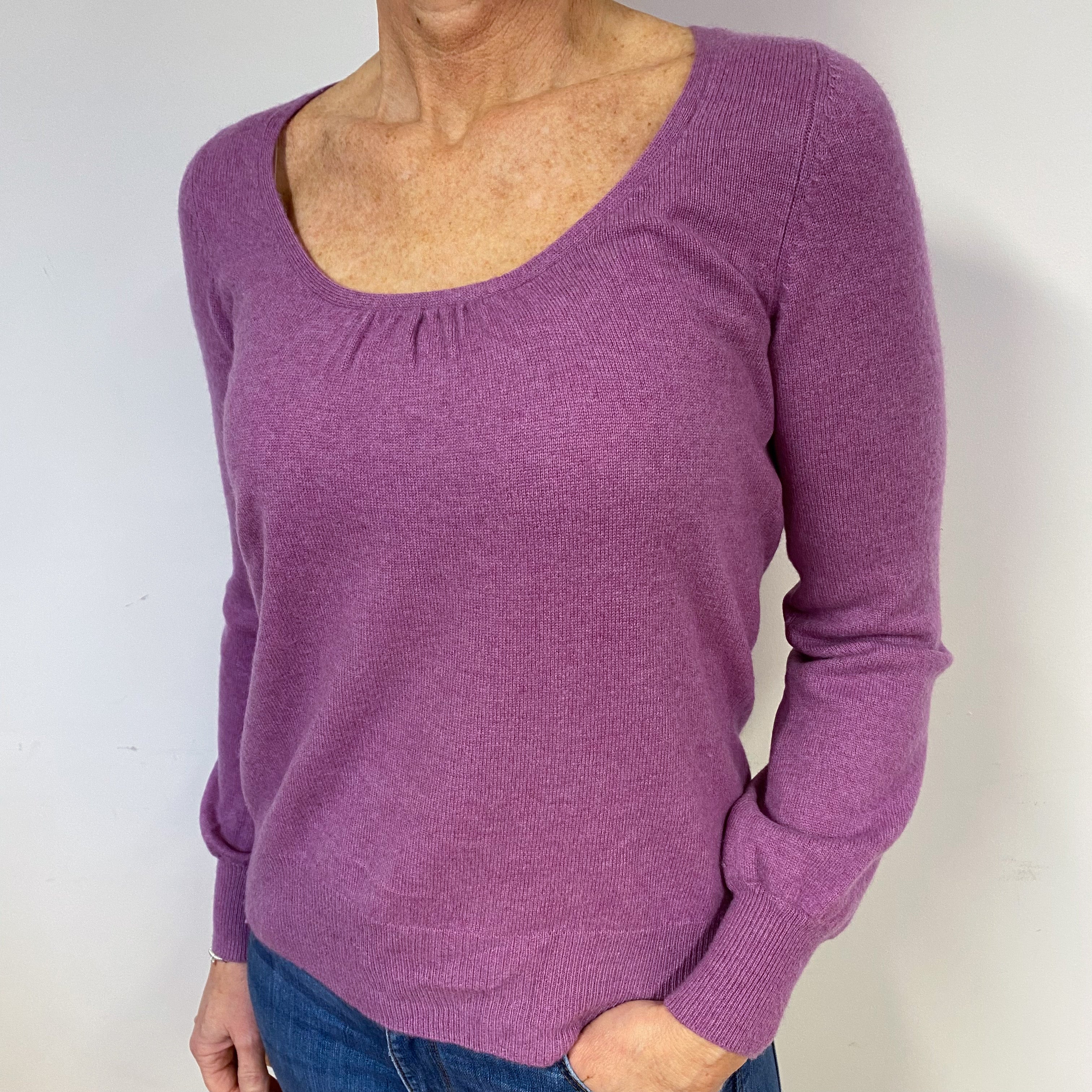 Purple Ruched Cashmere Scoop Neck Jumper Medium