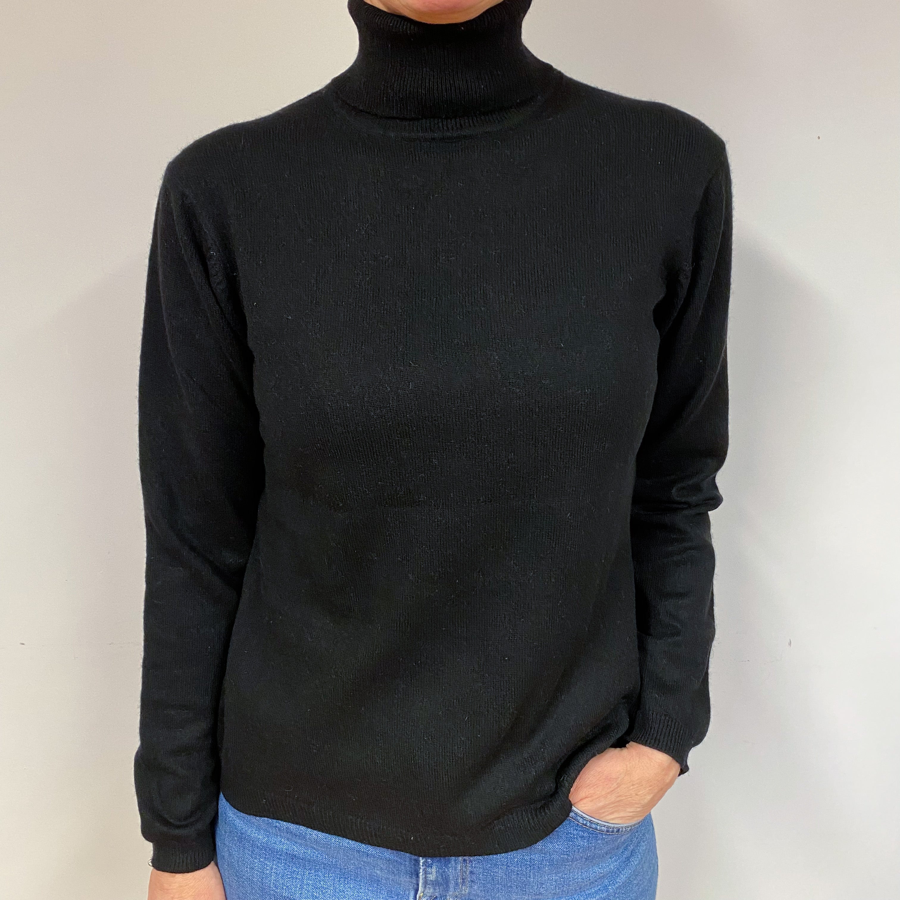 Black Cashmere Polo Neck Jumper Medium