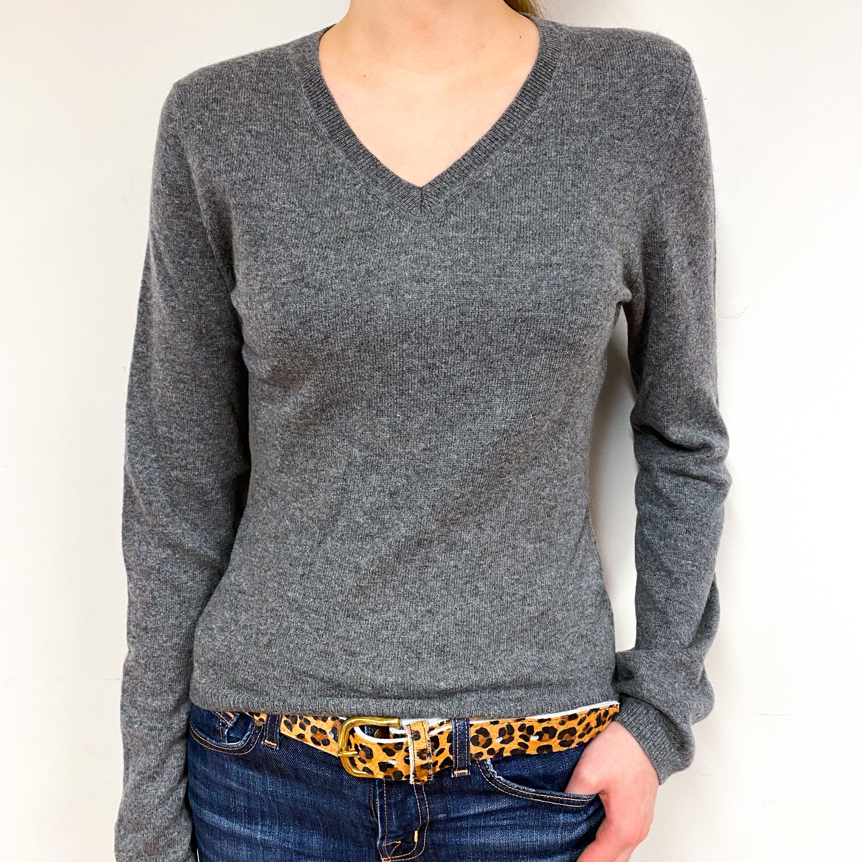 Slate Grey Cashmere V-Neck Jumper Extra Small