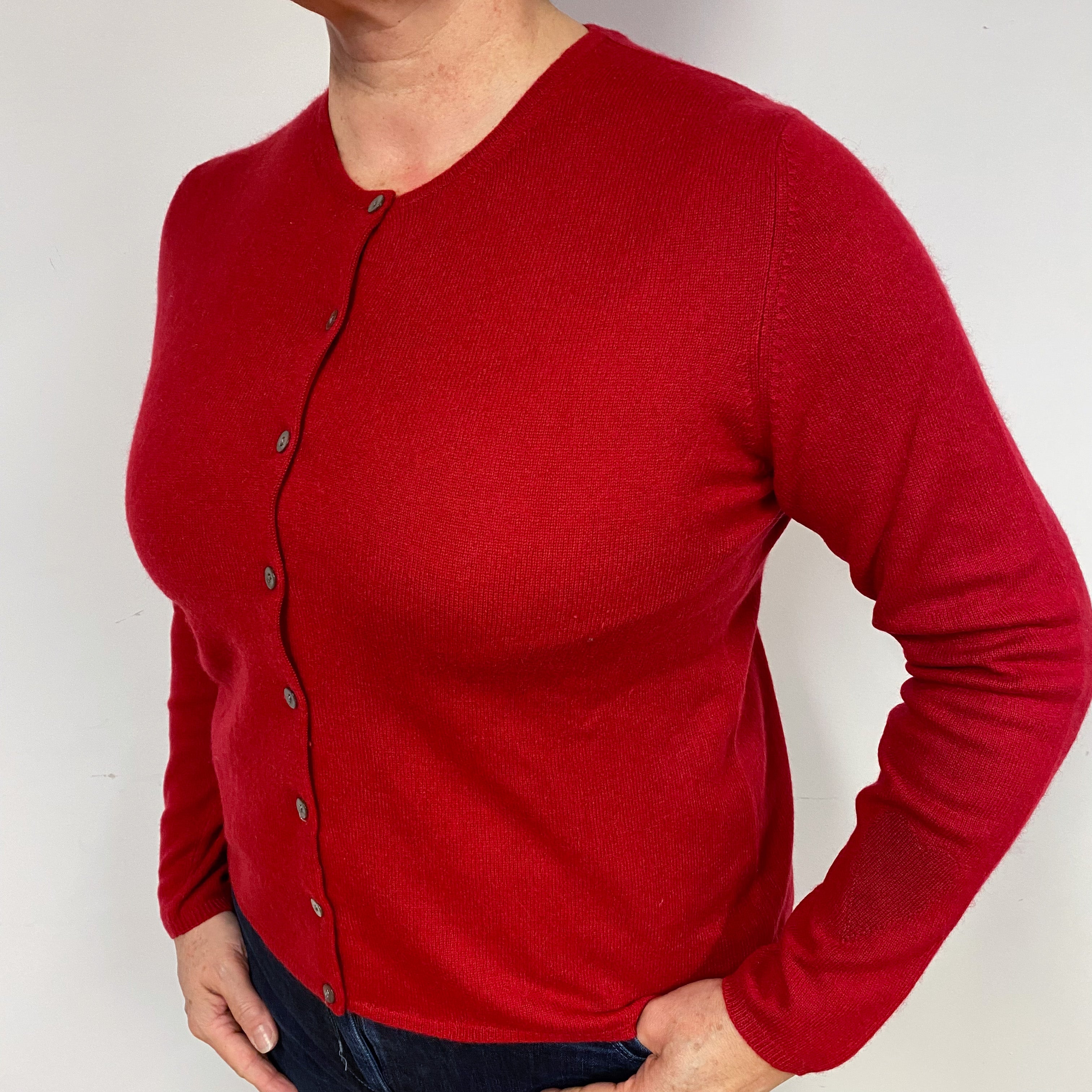 Crimson Red Cashmere Crew Neck Cardigan Large