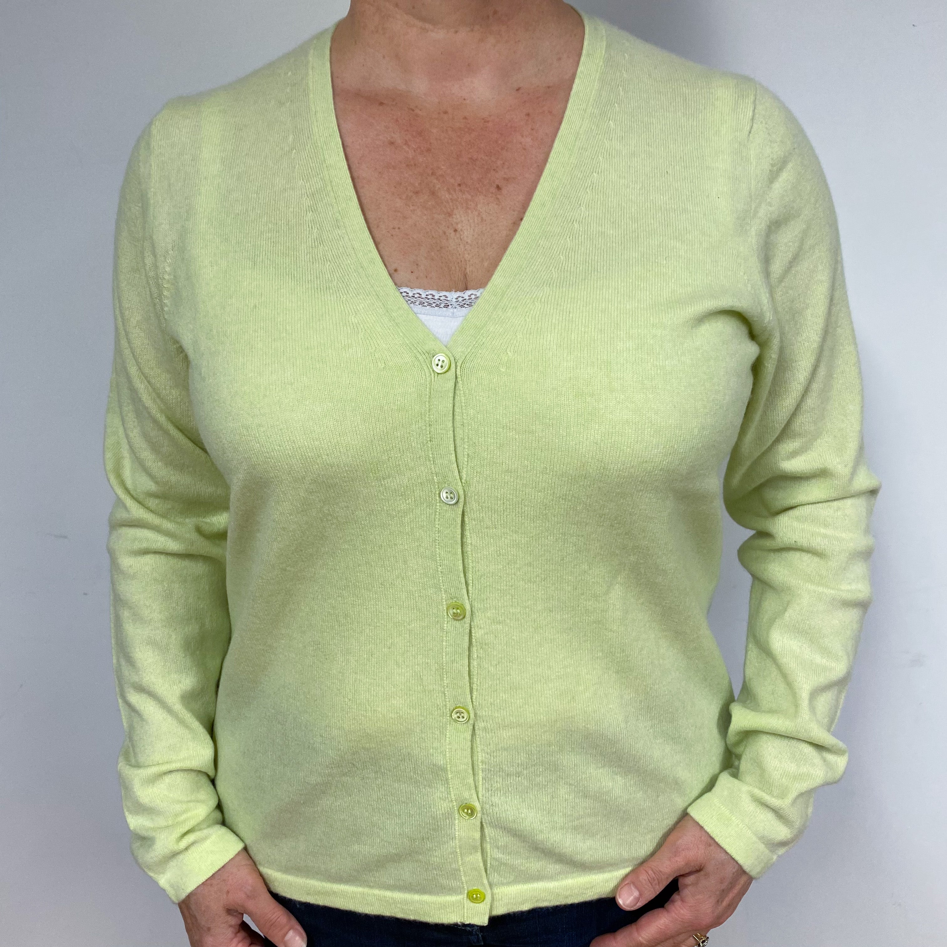 Lime Green Cashmere V-Neck Cardigan Large