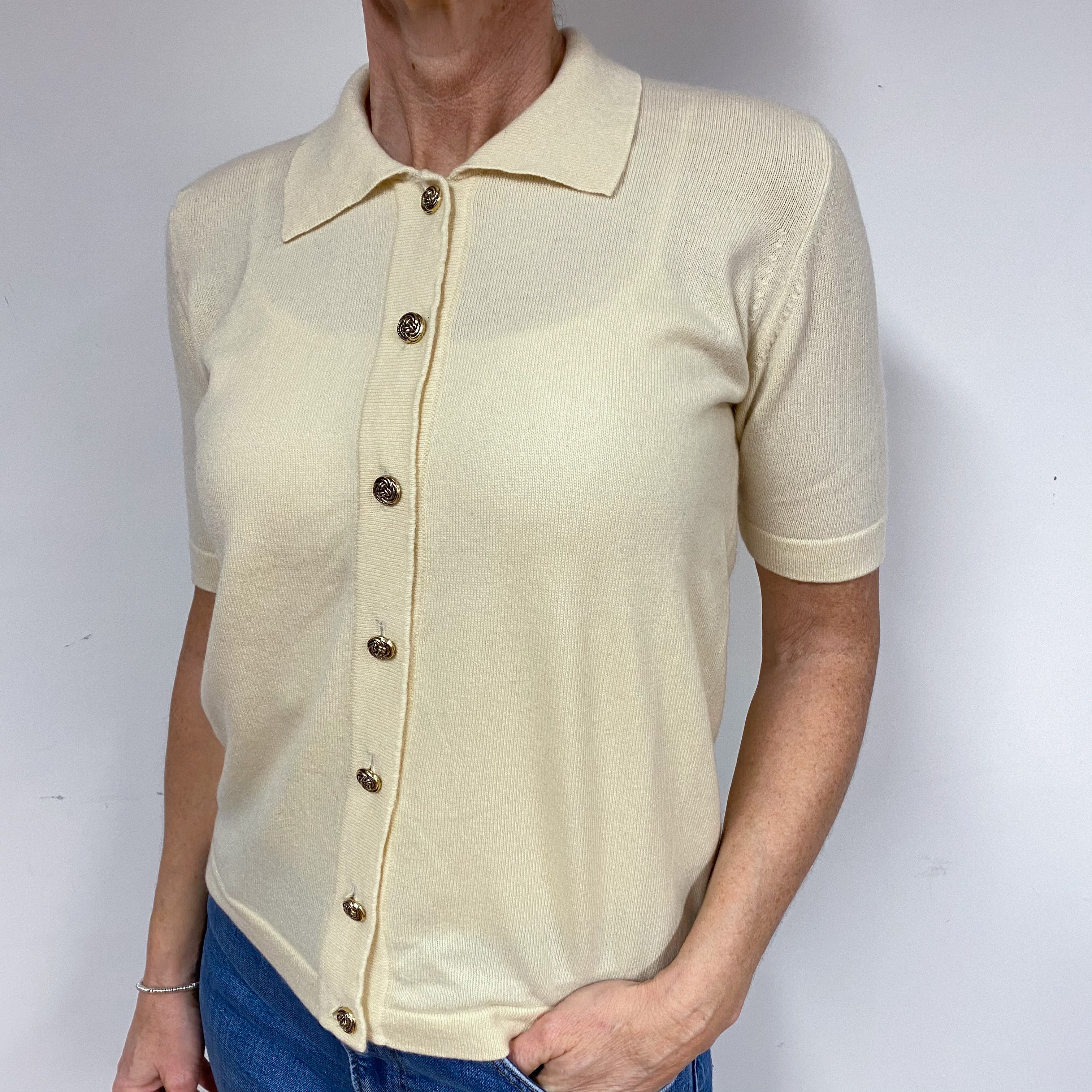 Vintage Clotted Cream Cashmere Collared Cardigan Medium