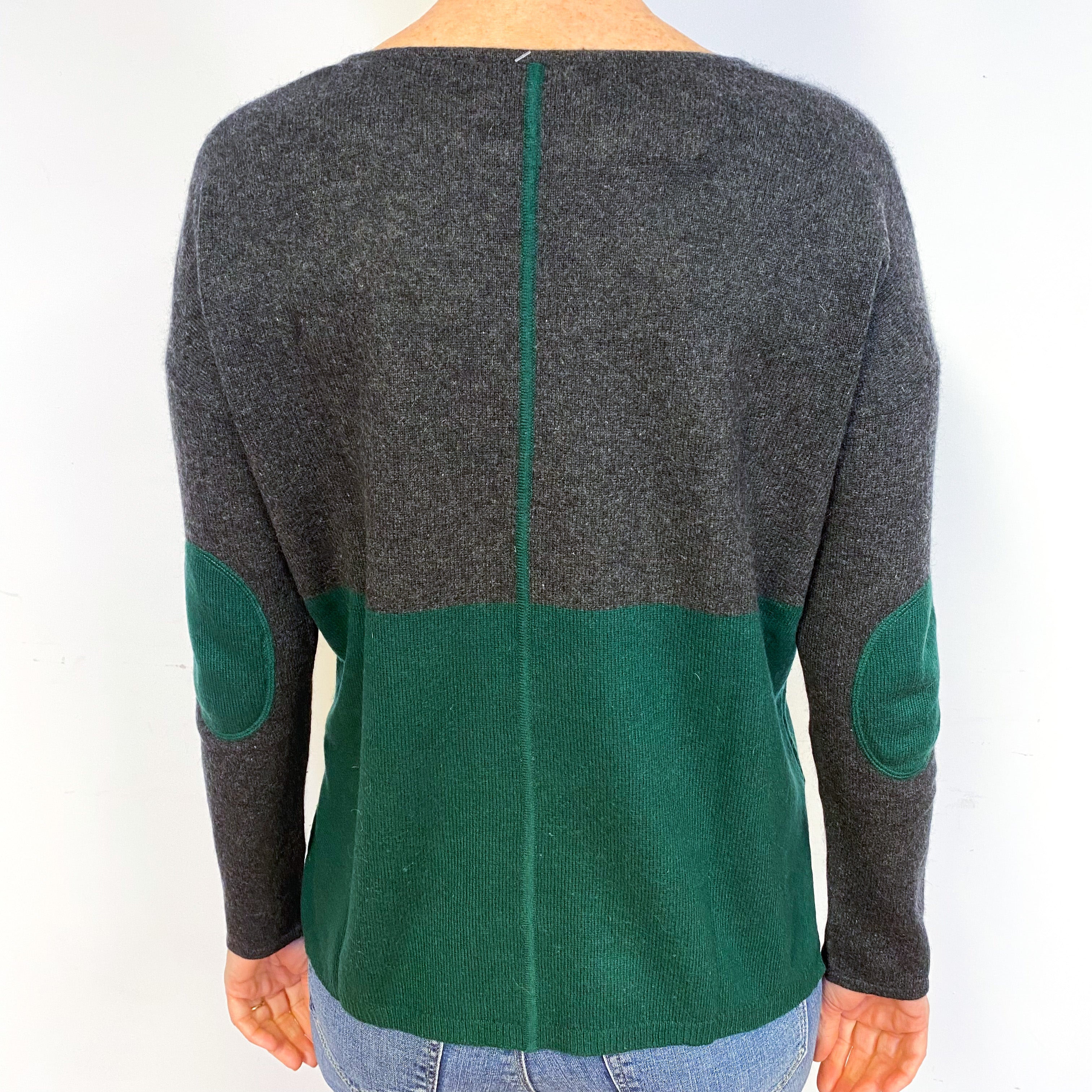 Grey and Green Boxy Cashmere Crew Neck Jumper Medium