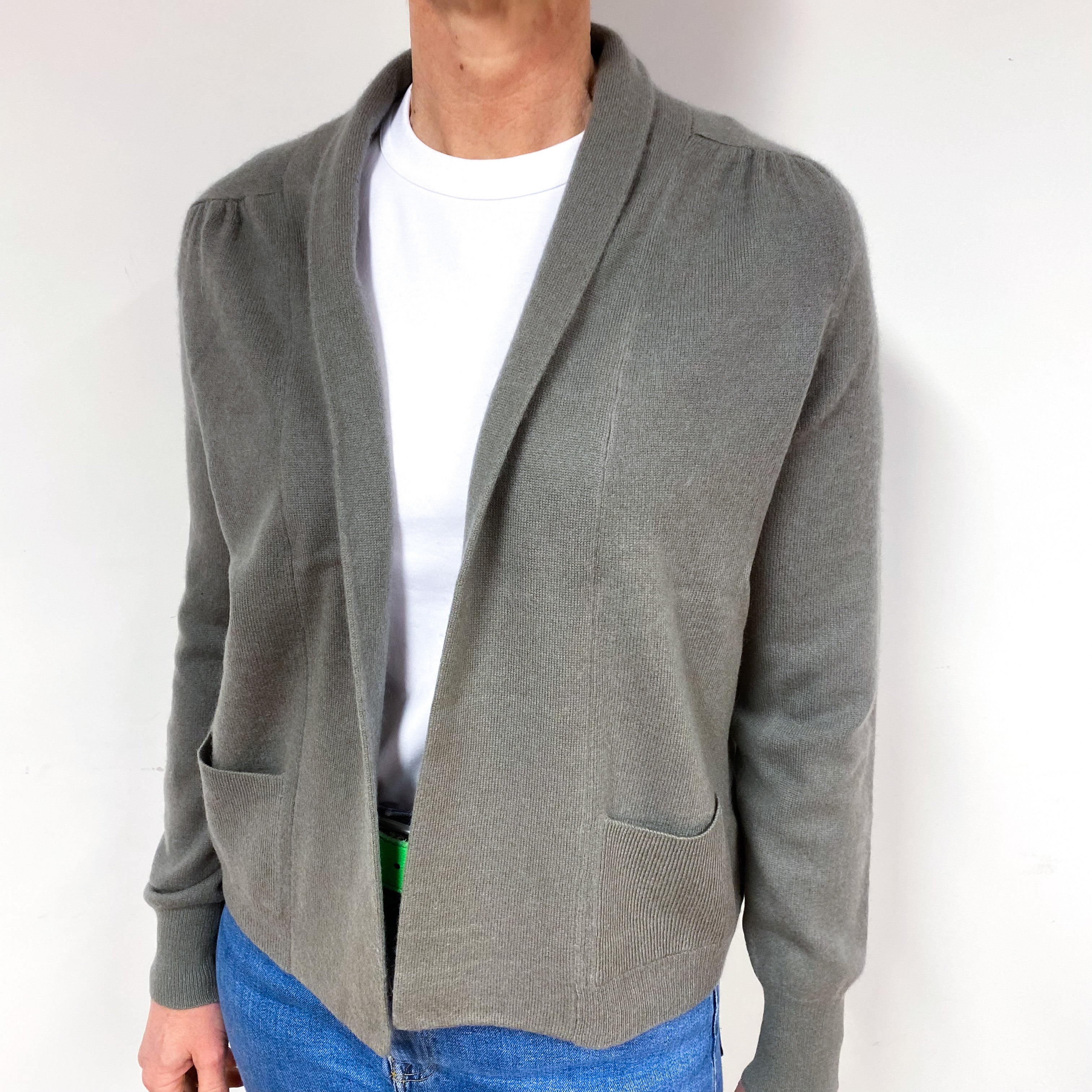 Khaki Grey Cashmere Edge to Edge Cardigan Medium