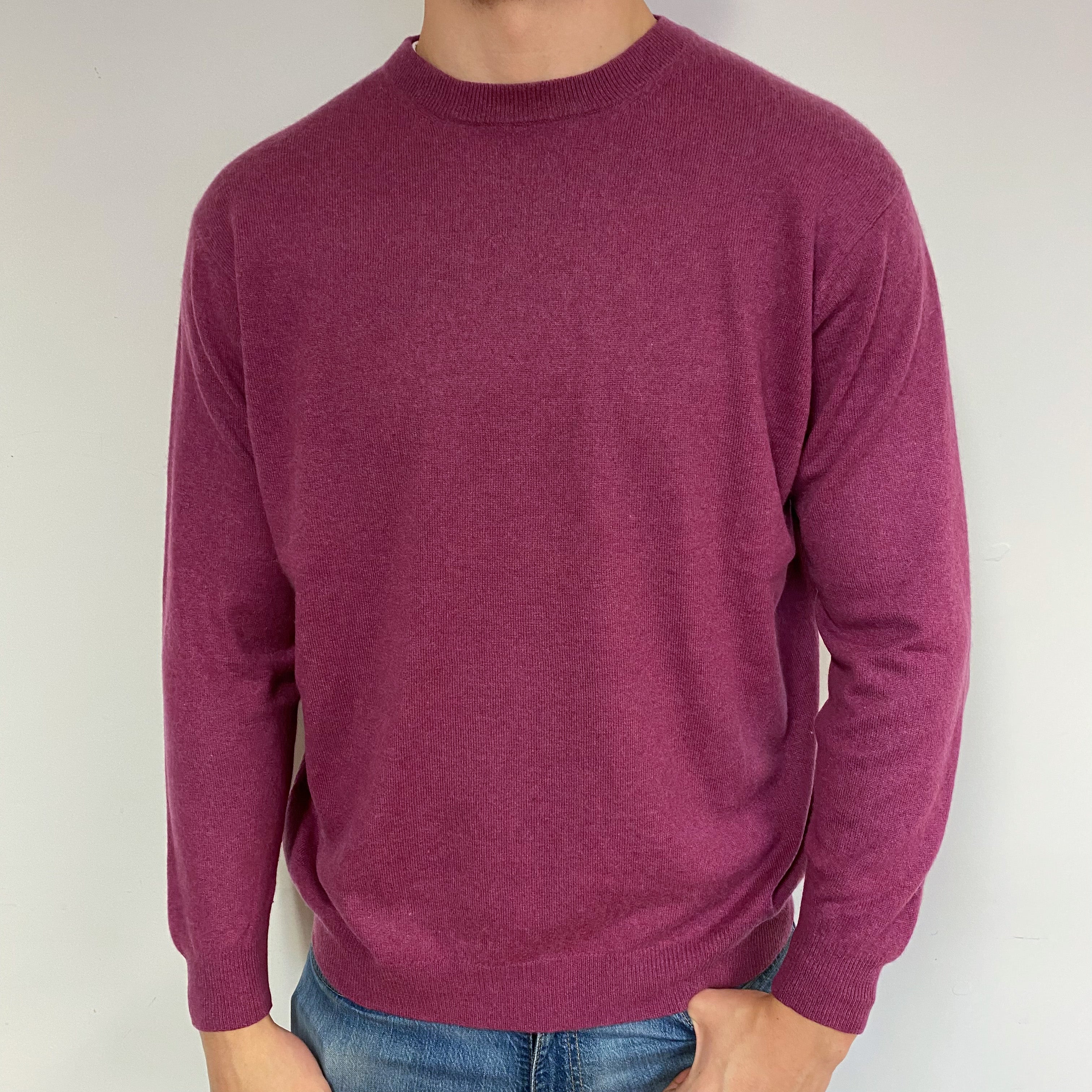 Men's Raspberry Pink Cashmere Crew Neck Jumper XL