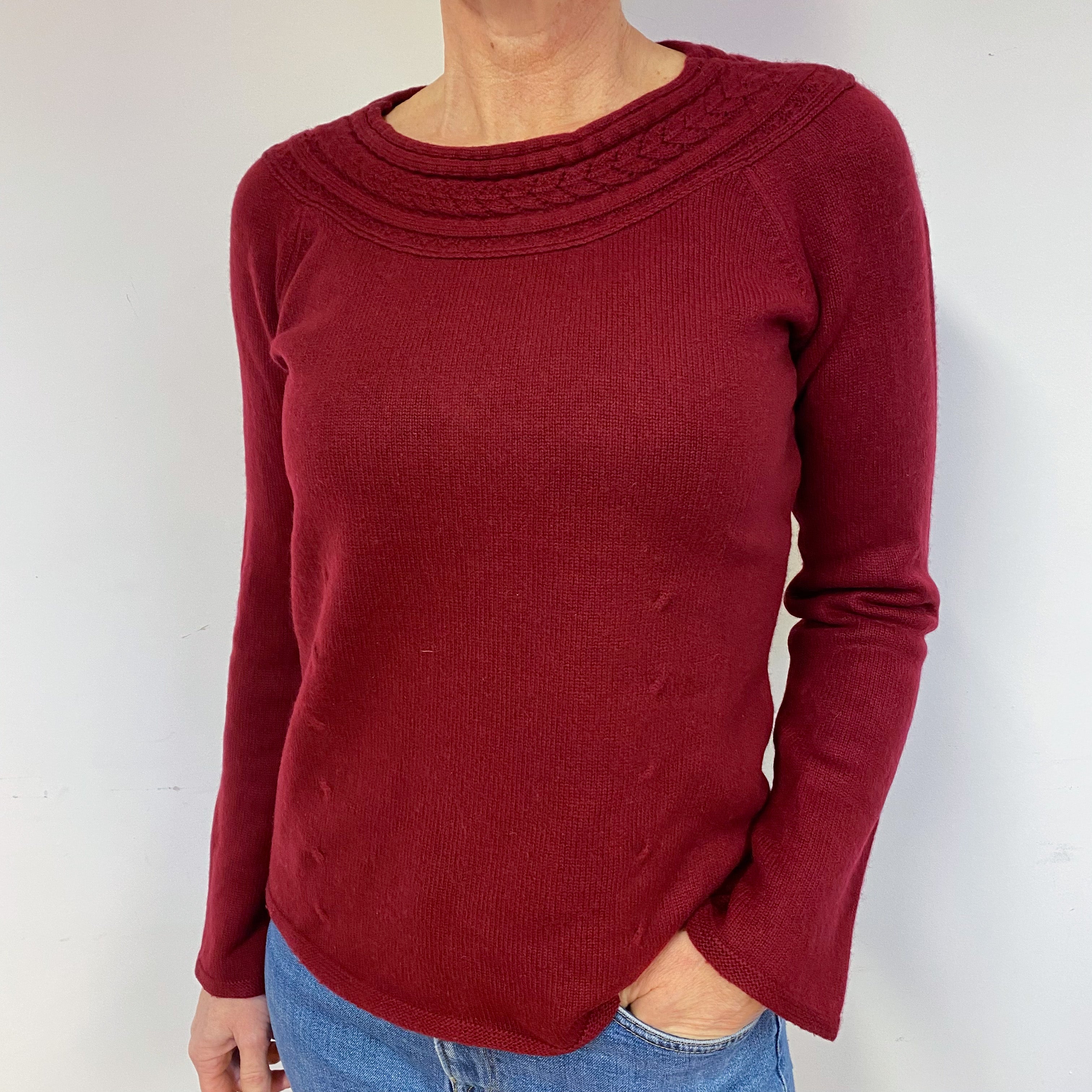 Burgundy Red Cashmere Crew Neck Jumper Medium