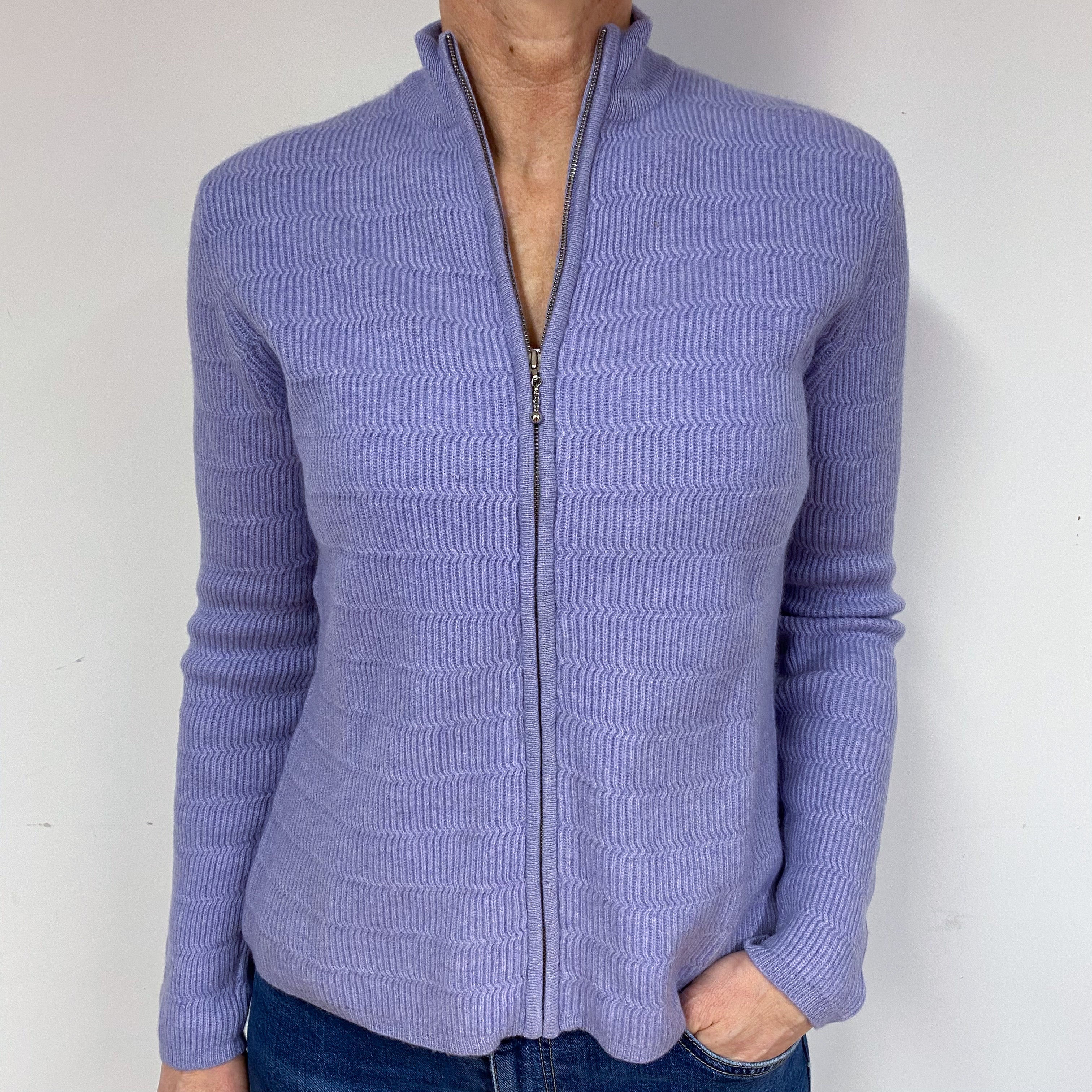 Lavender Purple Cashmere Zip Front Cardigan Medium