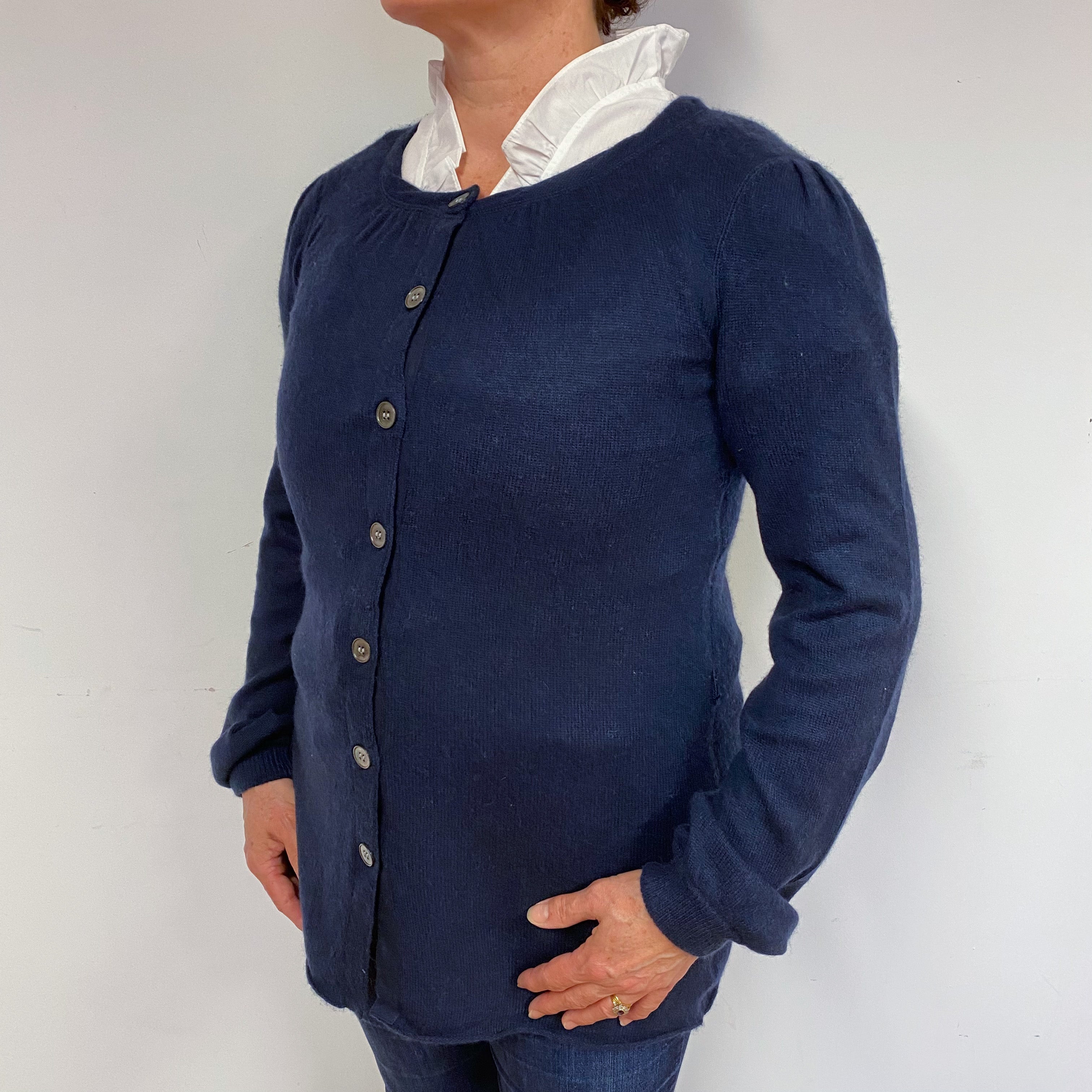 Navy Blue Cashmere Crew Neck Cardigan Large