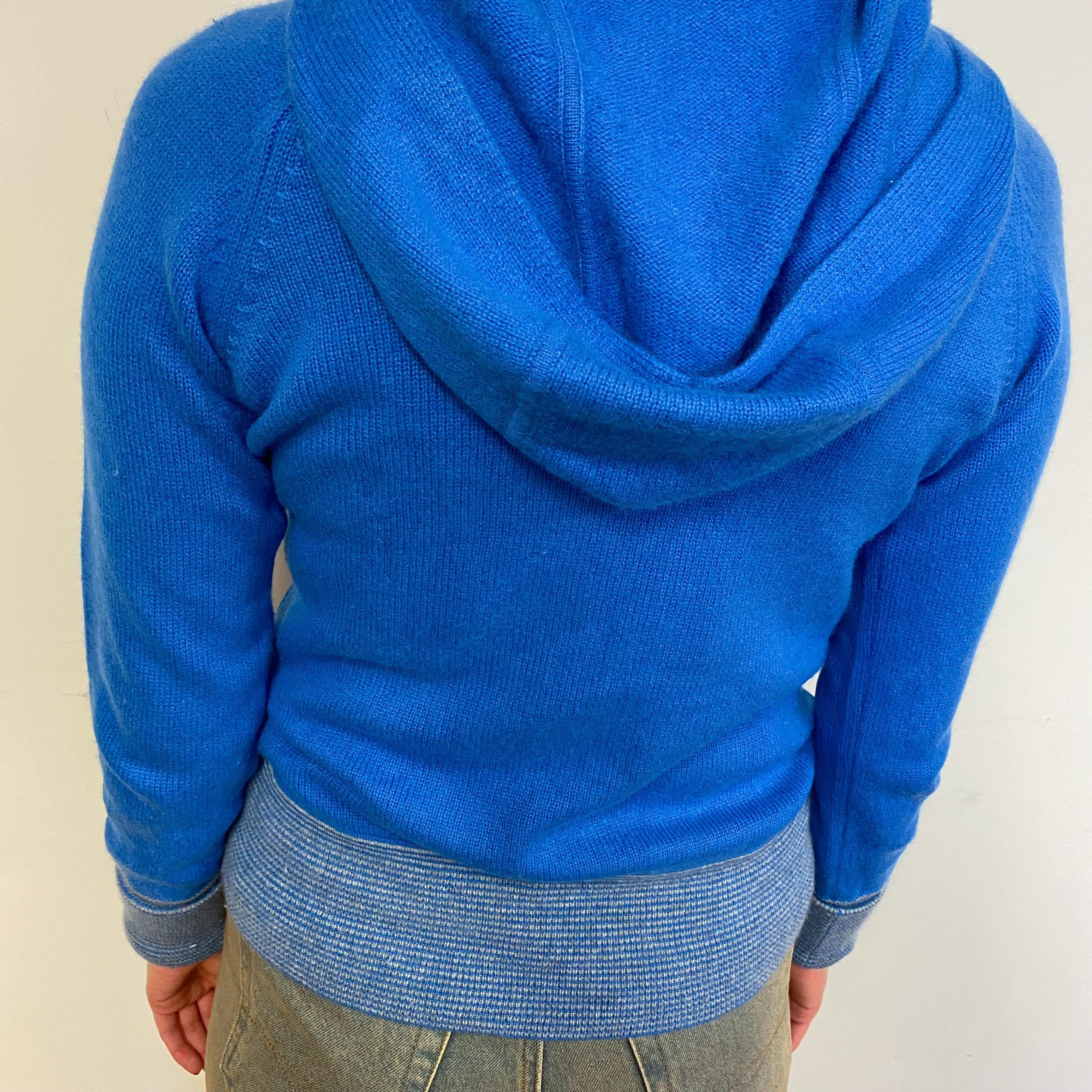 Tanzanite Blue Cashmere Zip Front Hoodie Jumper Small