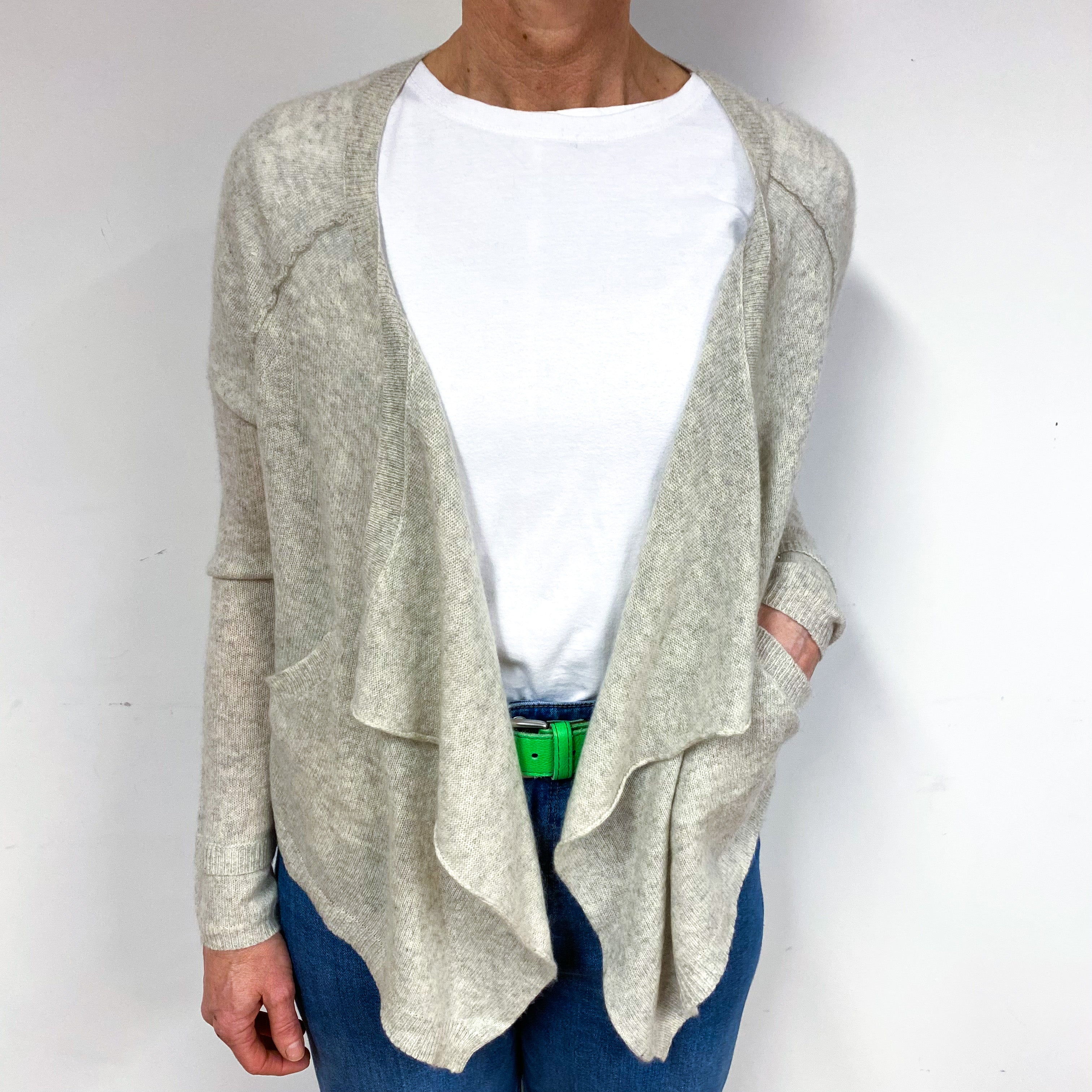 Oatmeal Beige Cashmere Waterfall Cardigan Medium