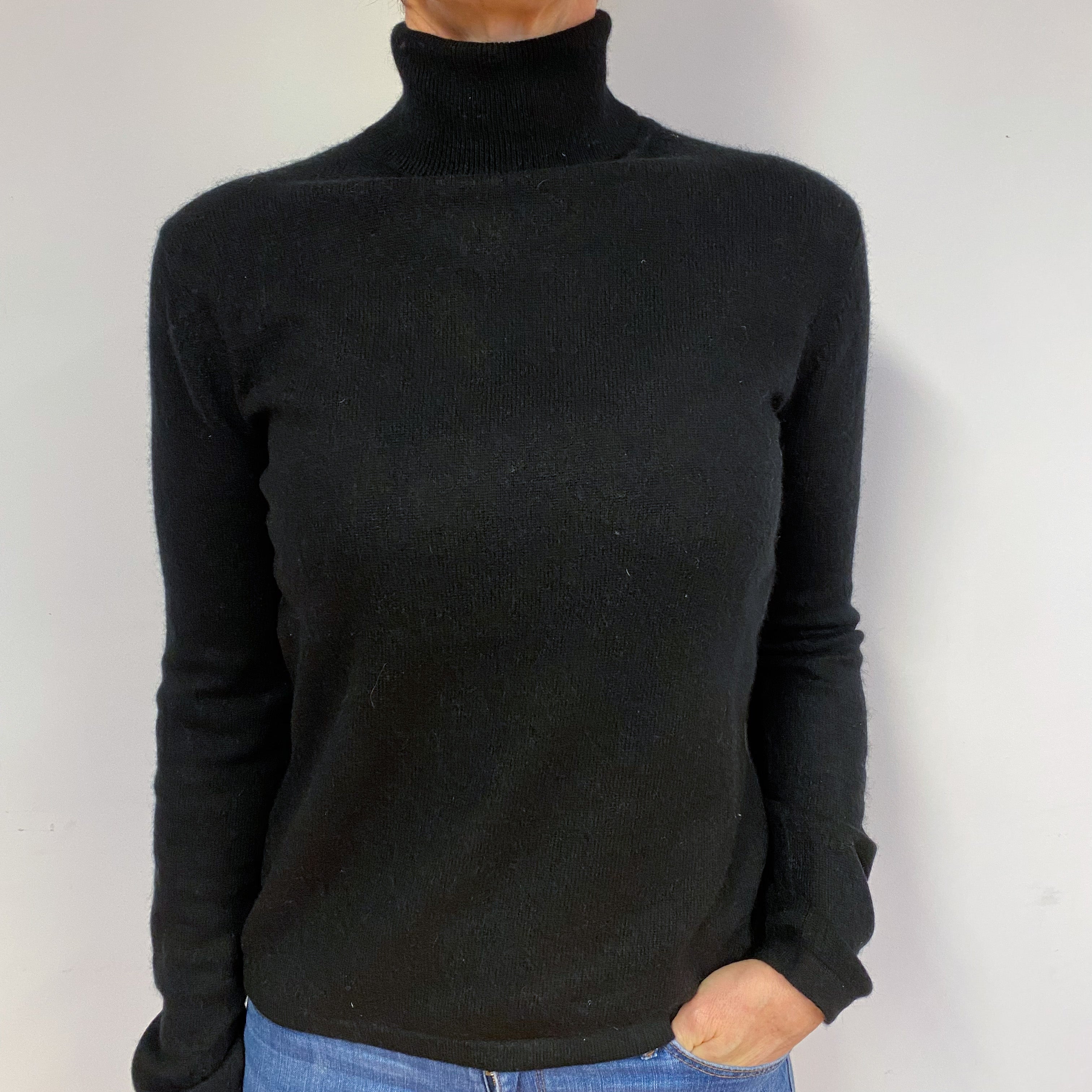 Black Cashmere Polo Neck Jumper Medium