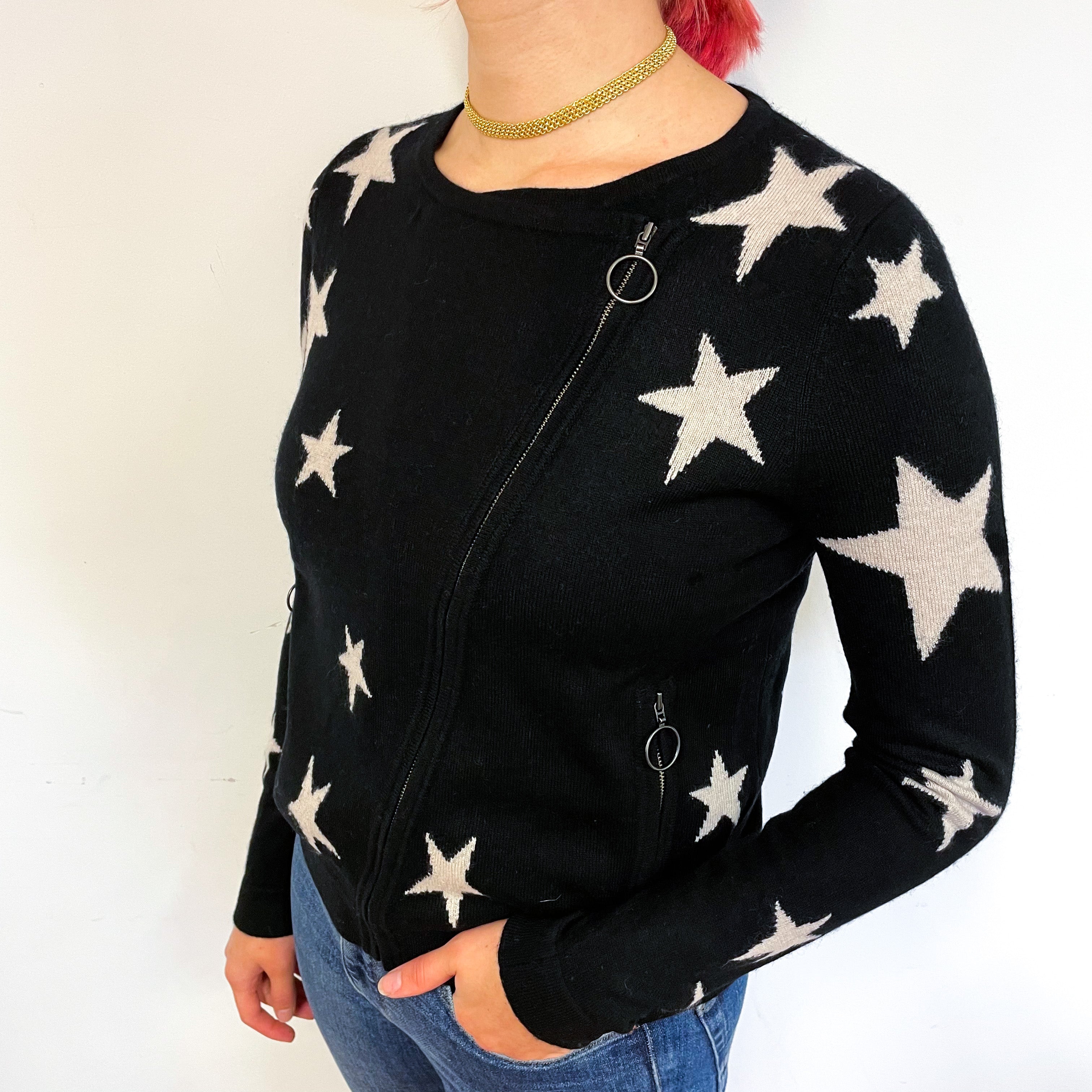 Cocoa Cashmere Black Star Crew Neck Jacket Small