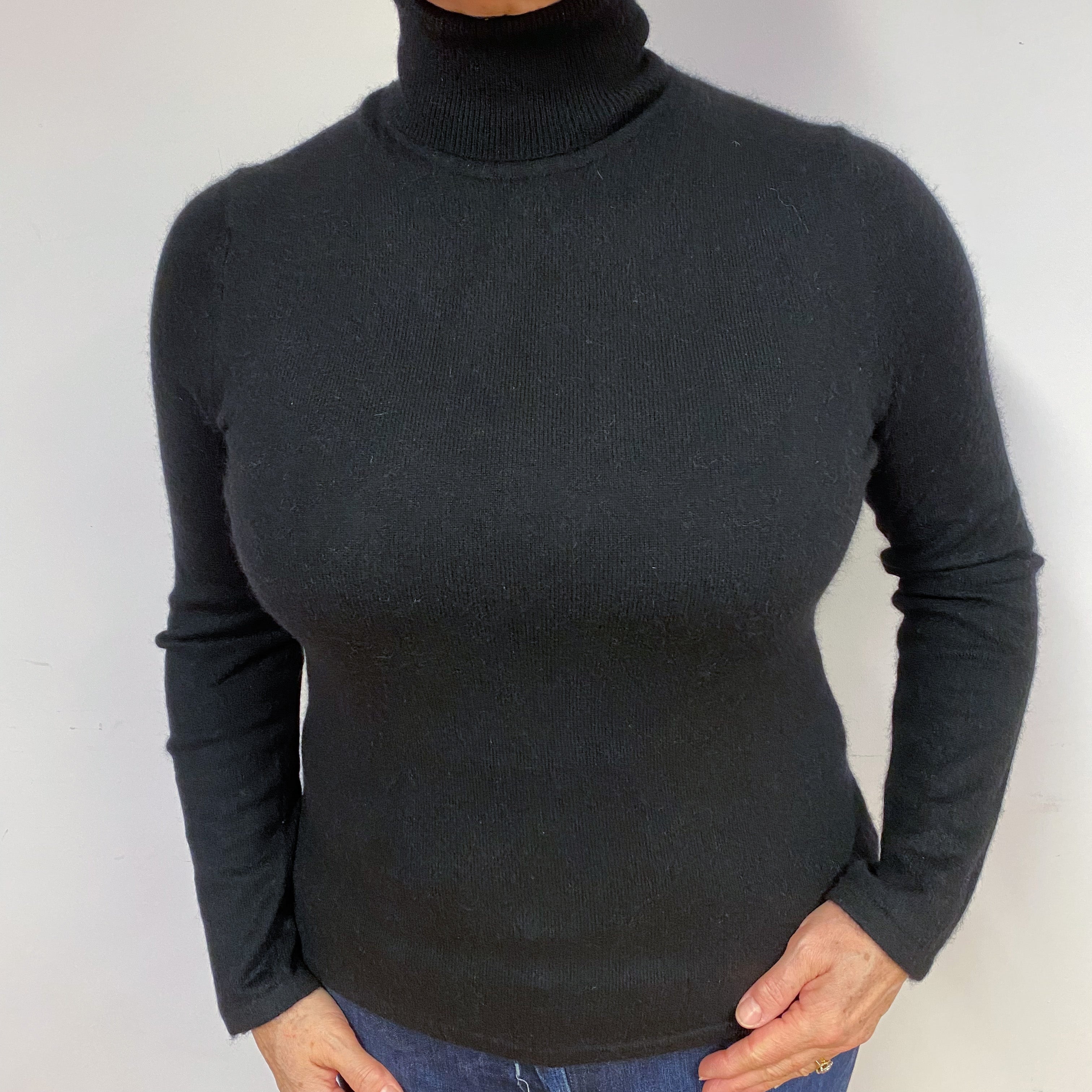 Black Cashmere Polo Neck Jumper Large