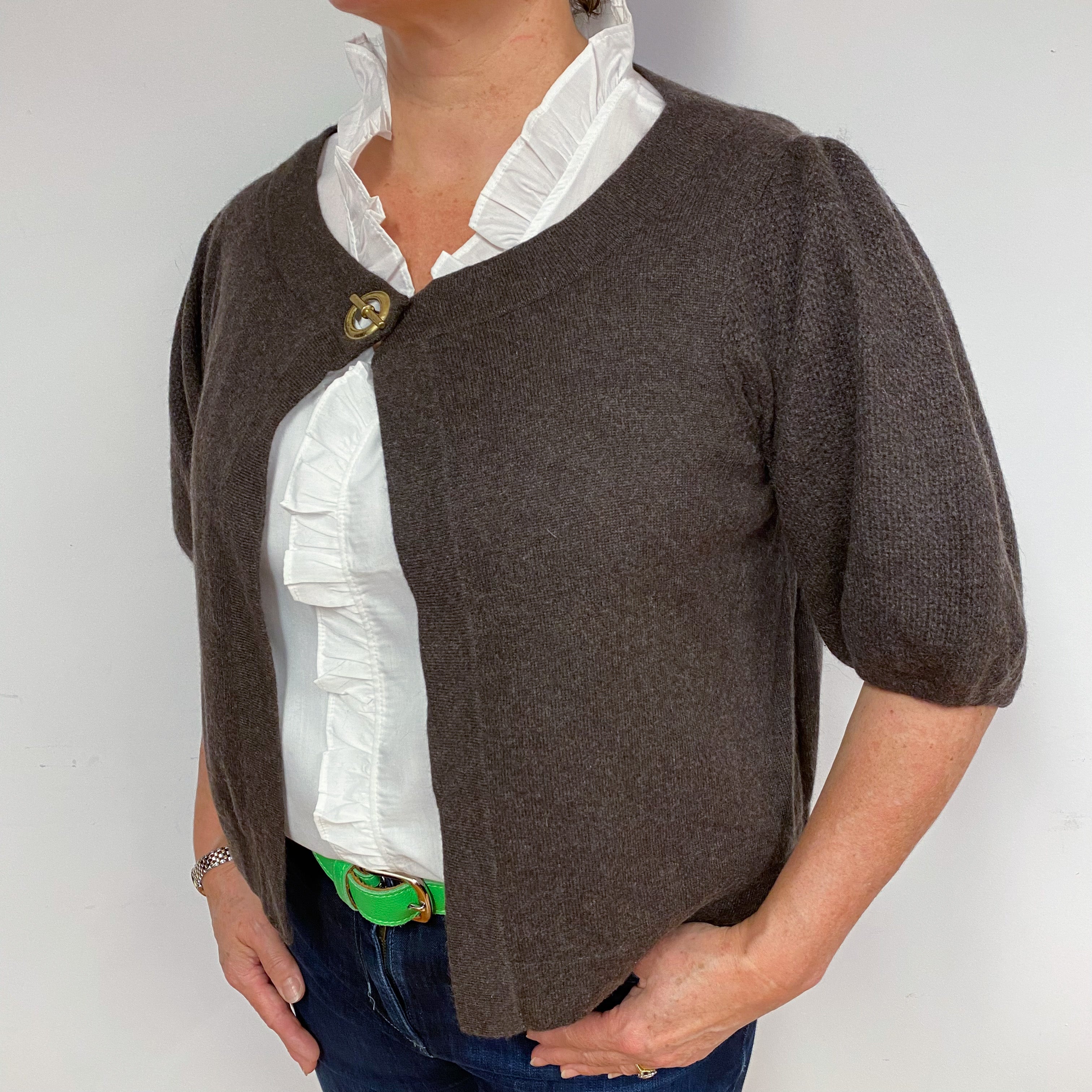 Peppercorn Brown Cashmere Short Sleeved Cardigan Large