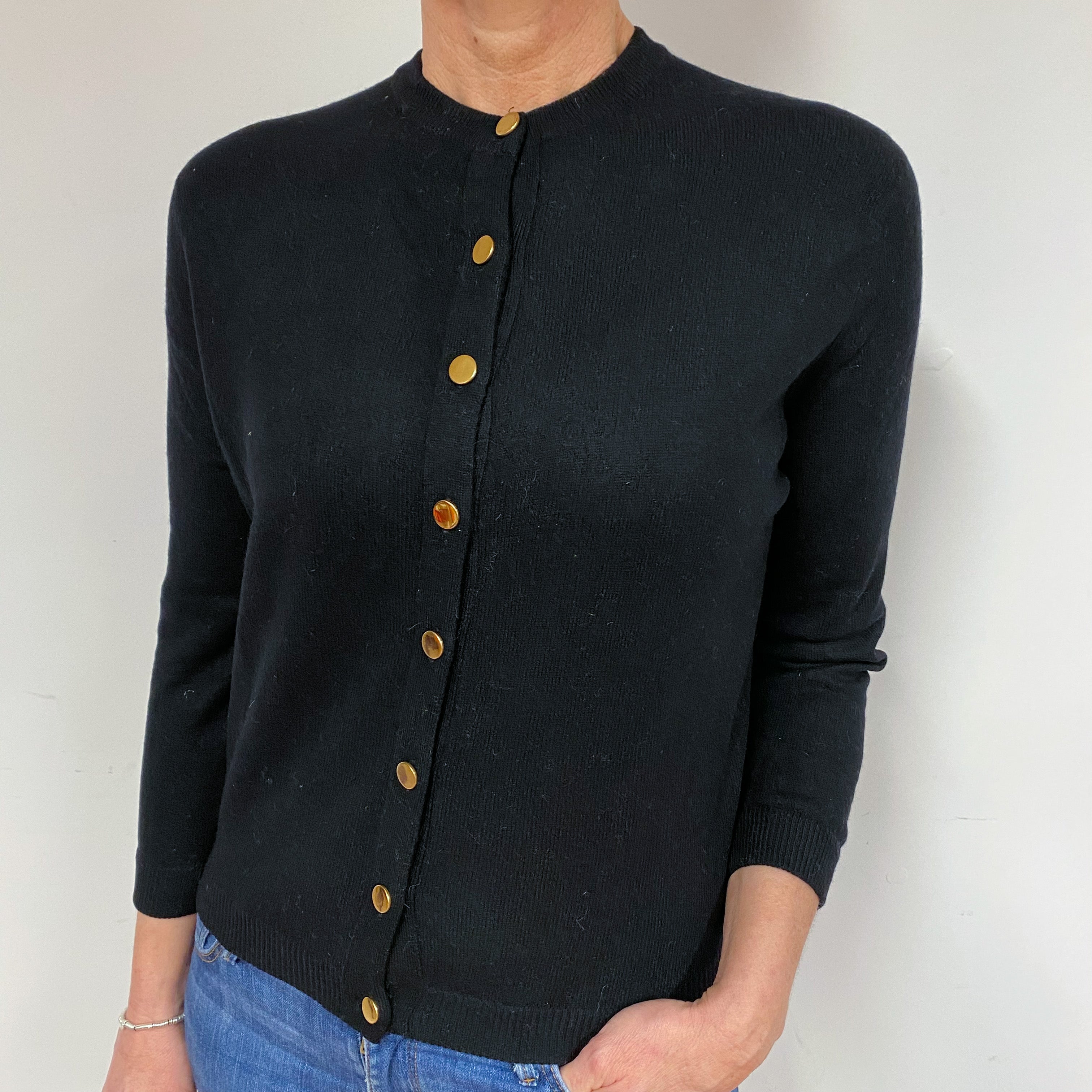 Vintage Black Cashmere Crew Neck Cardigan Medium