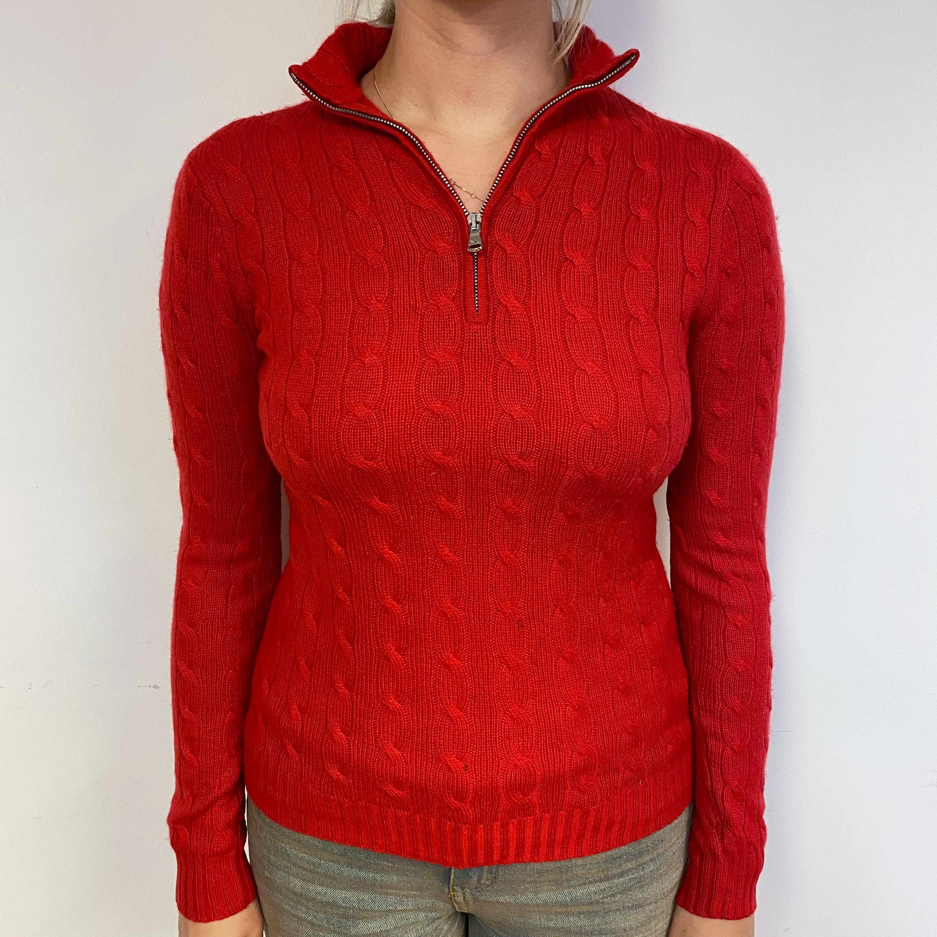 Ralph Lauren Red Cable Cashmere 1/4 Zip Jumper Small