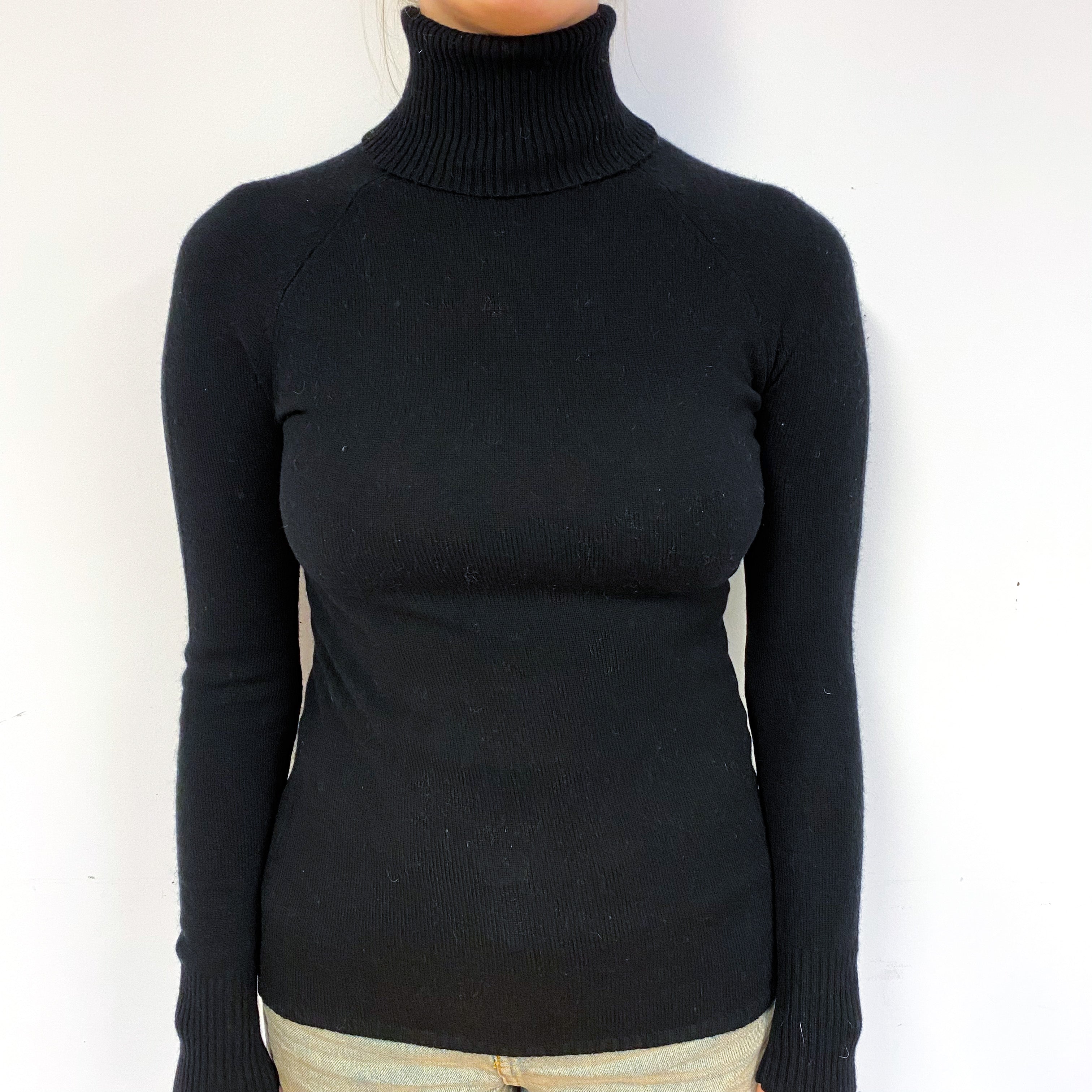 Black Cashmere Polo Neck Jumper Small