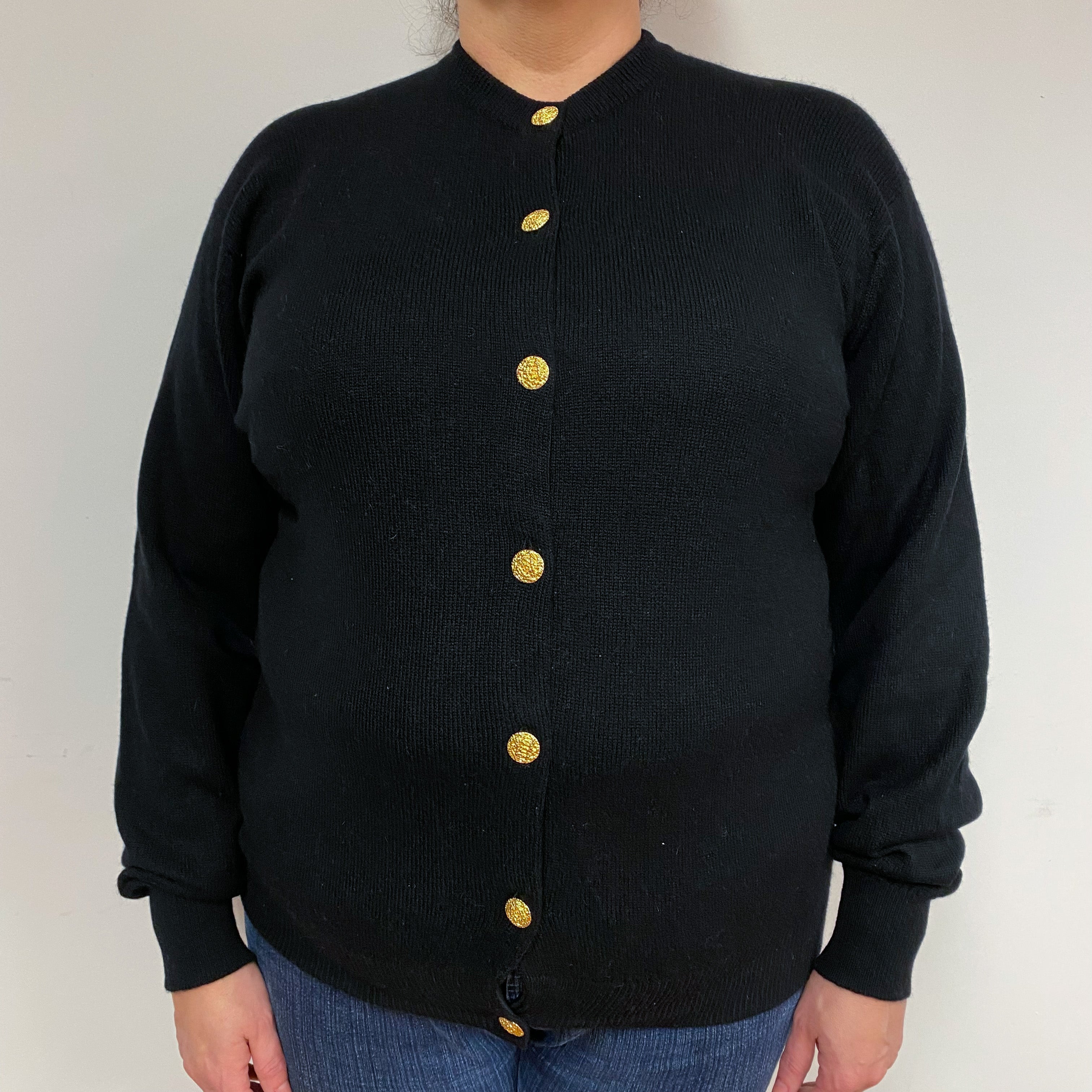Black Cashmere Crew Neck Cardigan X Large