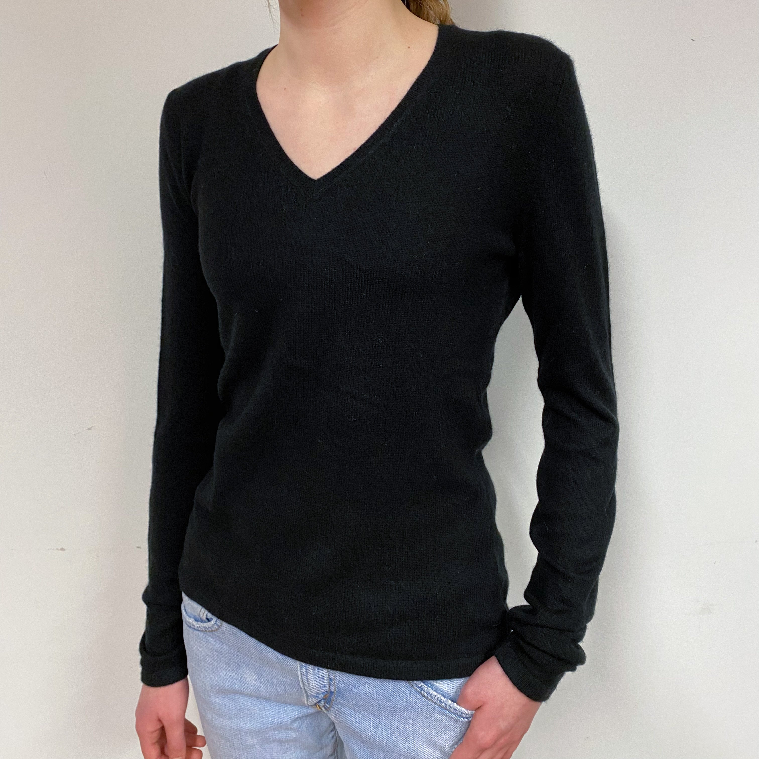 Black Cashmere V-Neck Jumper Extra Small
