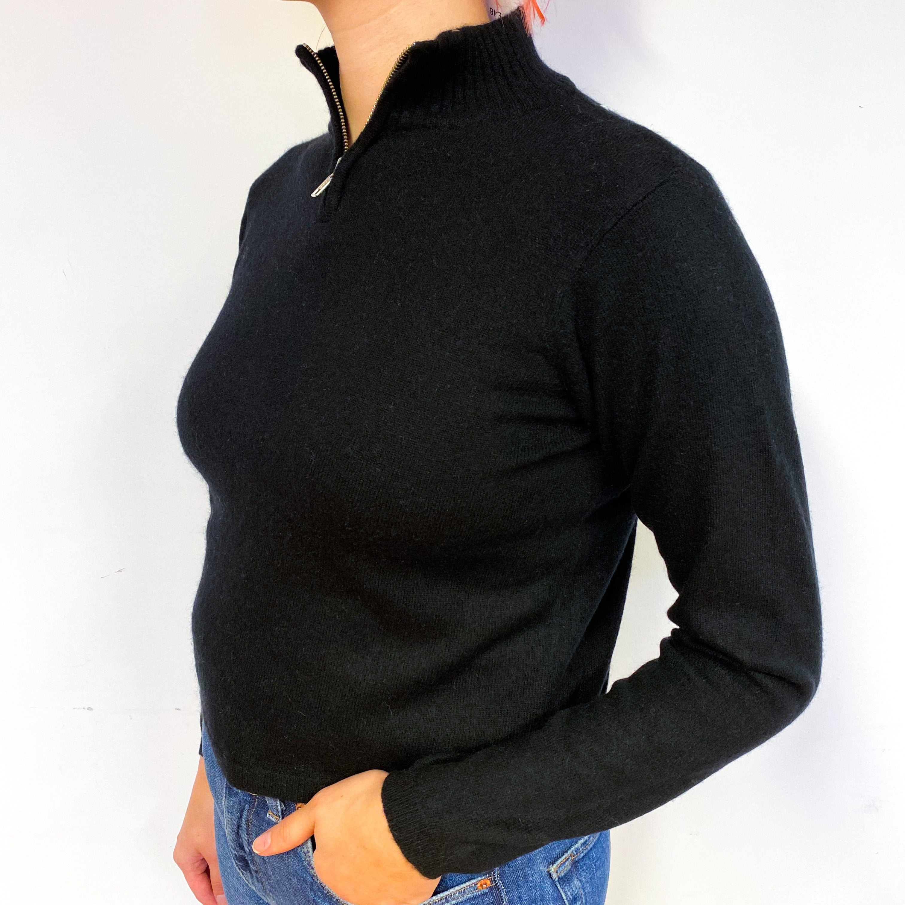Black Cashmere 1/4 Zip Turtle Neck Jumper Small
