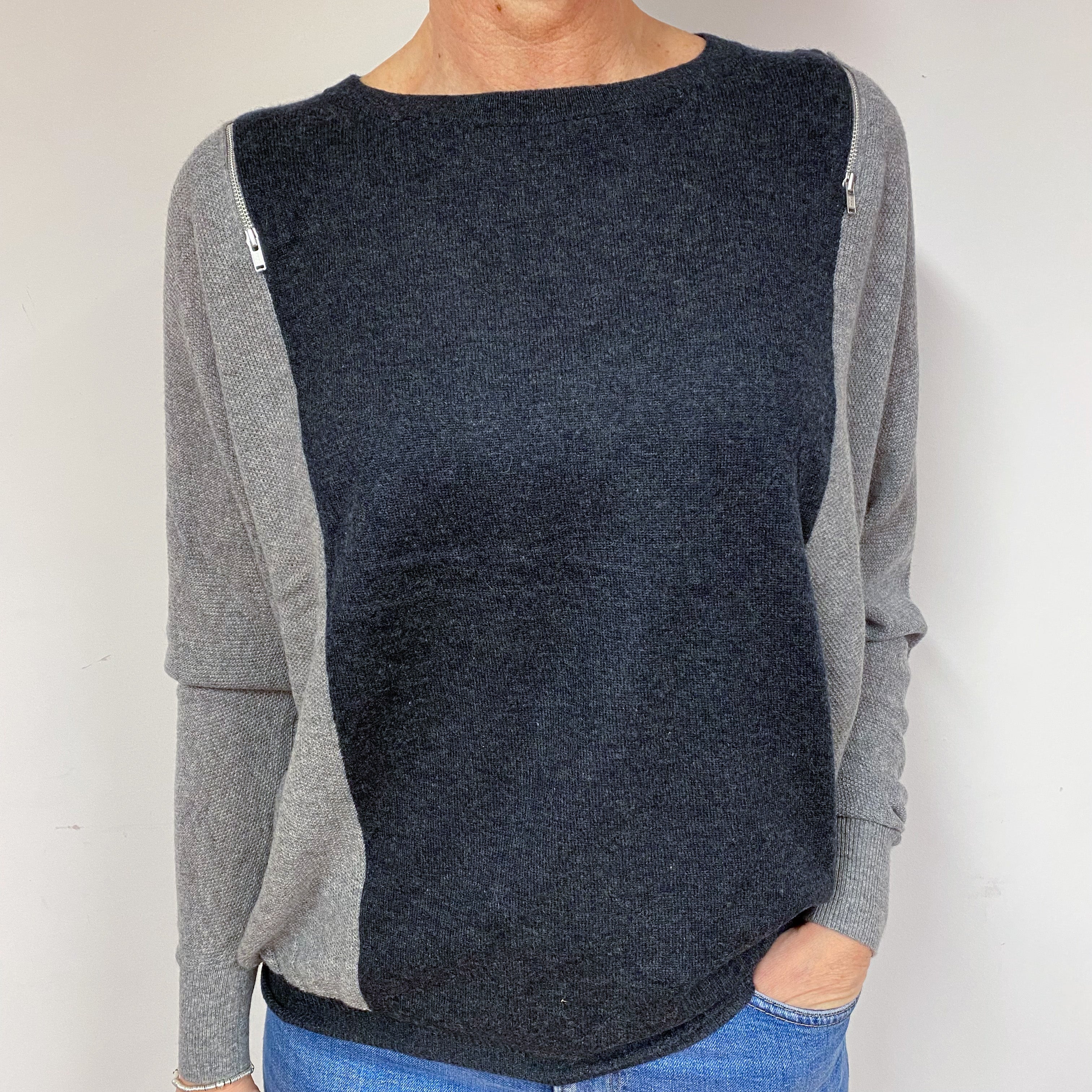 Grey Slouchy Batwing Cashmere Crew Neck Jumper Medium