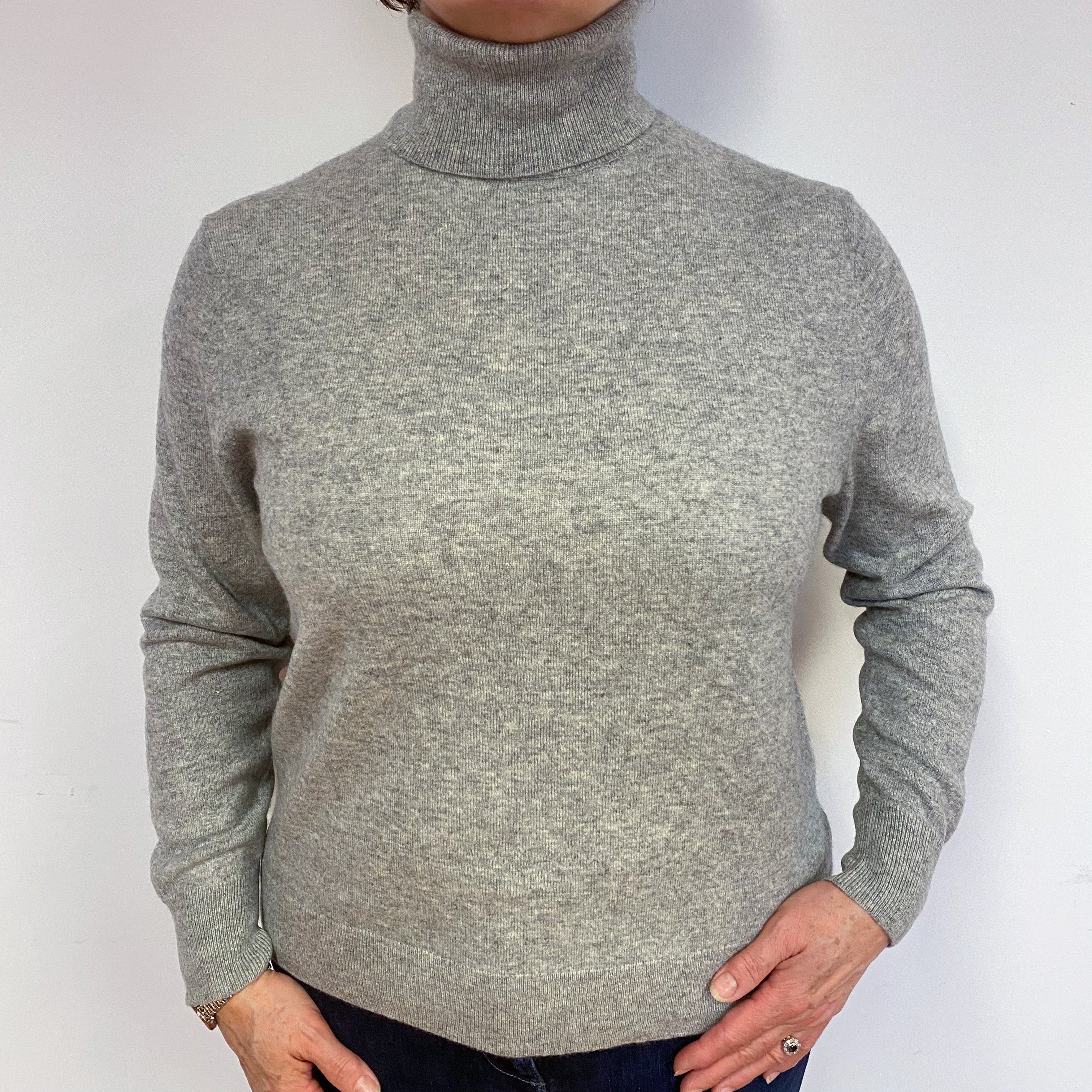 Smoke Grey Cashmere Polo Neck Jumper Large