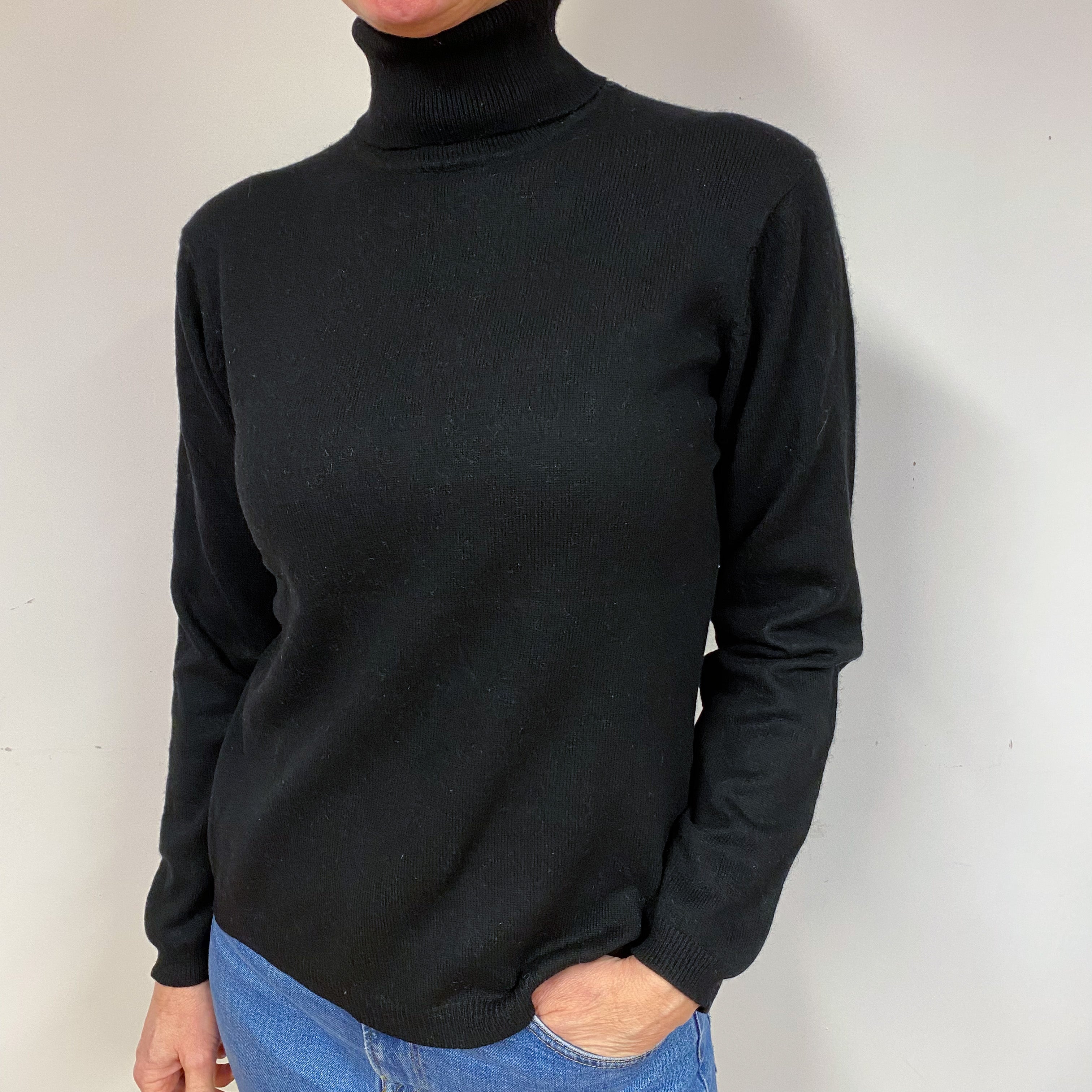 Black Cashmere Polo Neck Jumper Medium