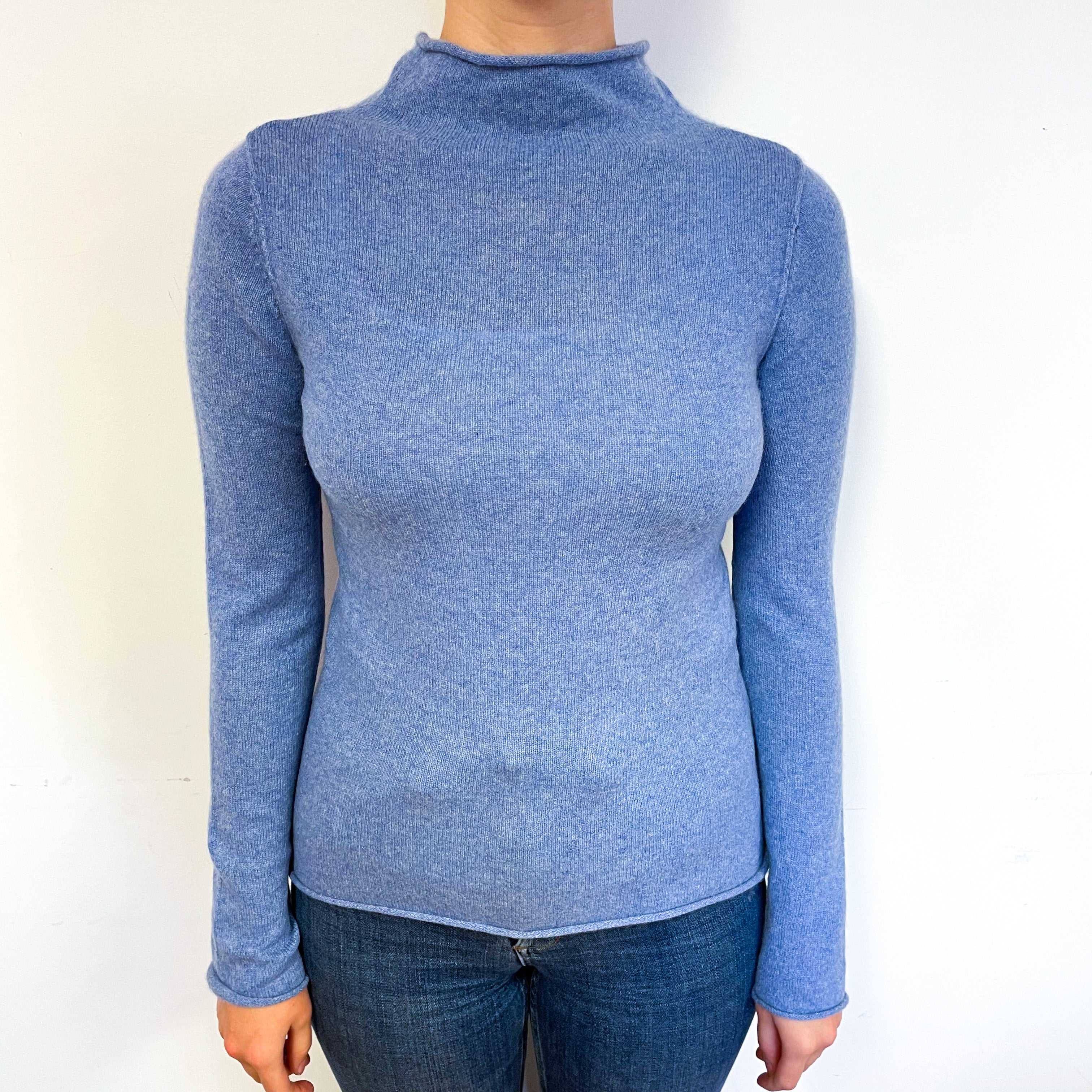 Denim Blue Cashmere Funnel Neck Jumper Small