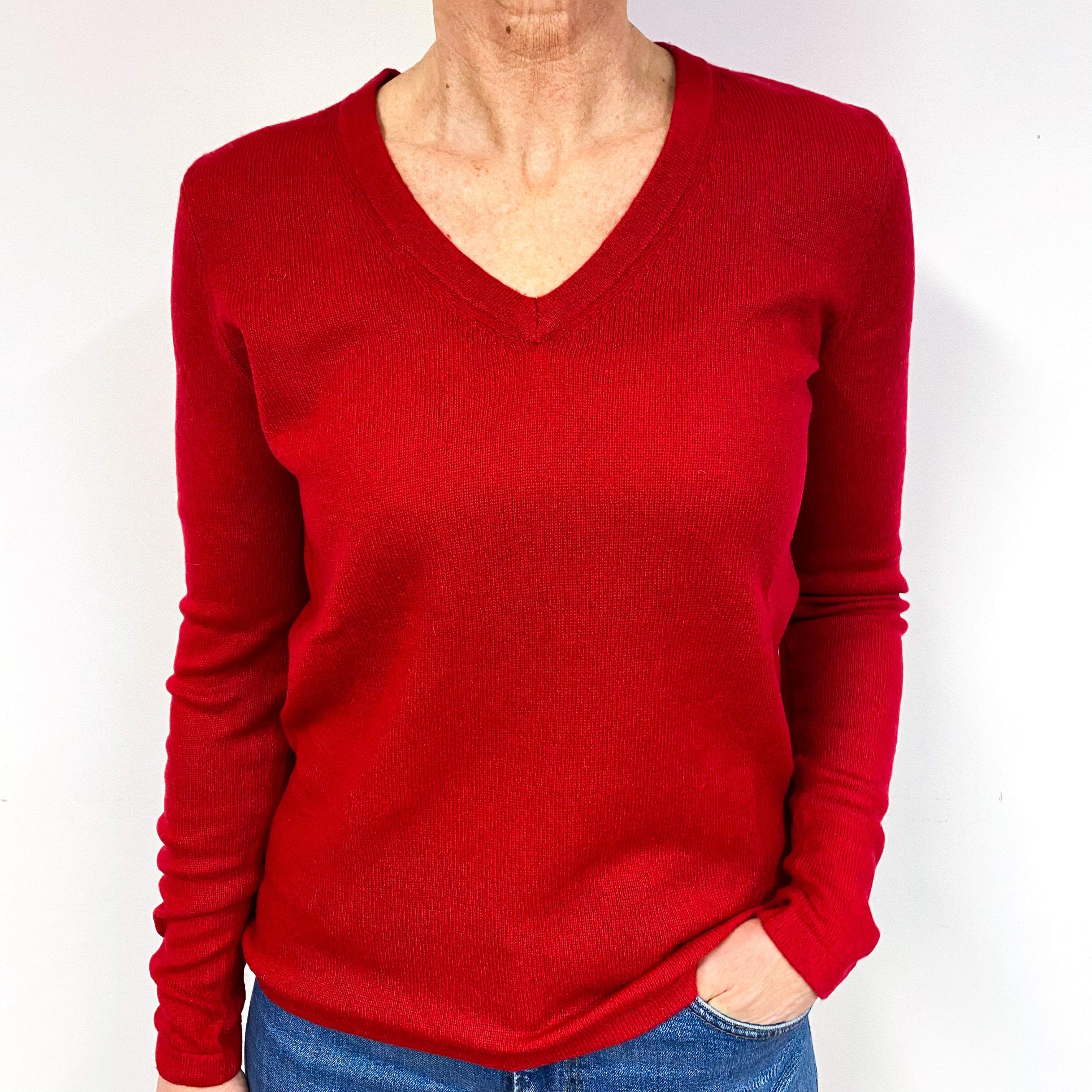 Ruby Red Cashmere V-Neck Jumper Medium