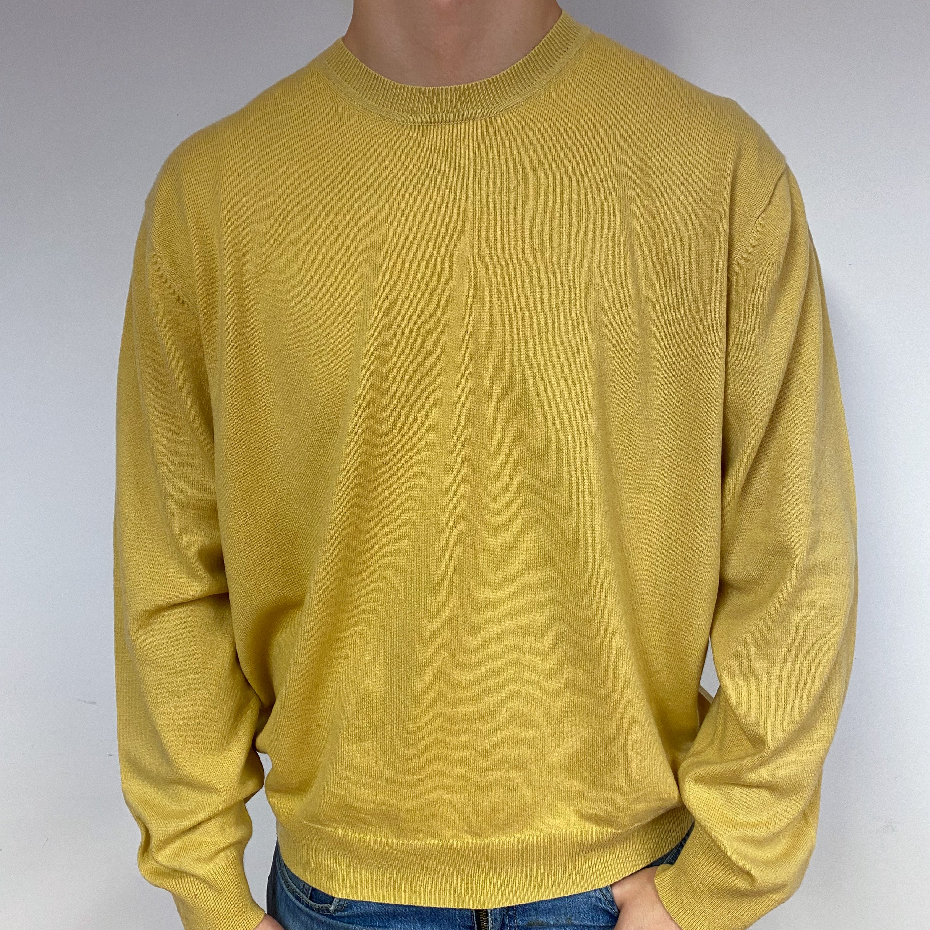 Men's Mustard Yellow Cashmere Crew Neck Jumper XXLarge