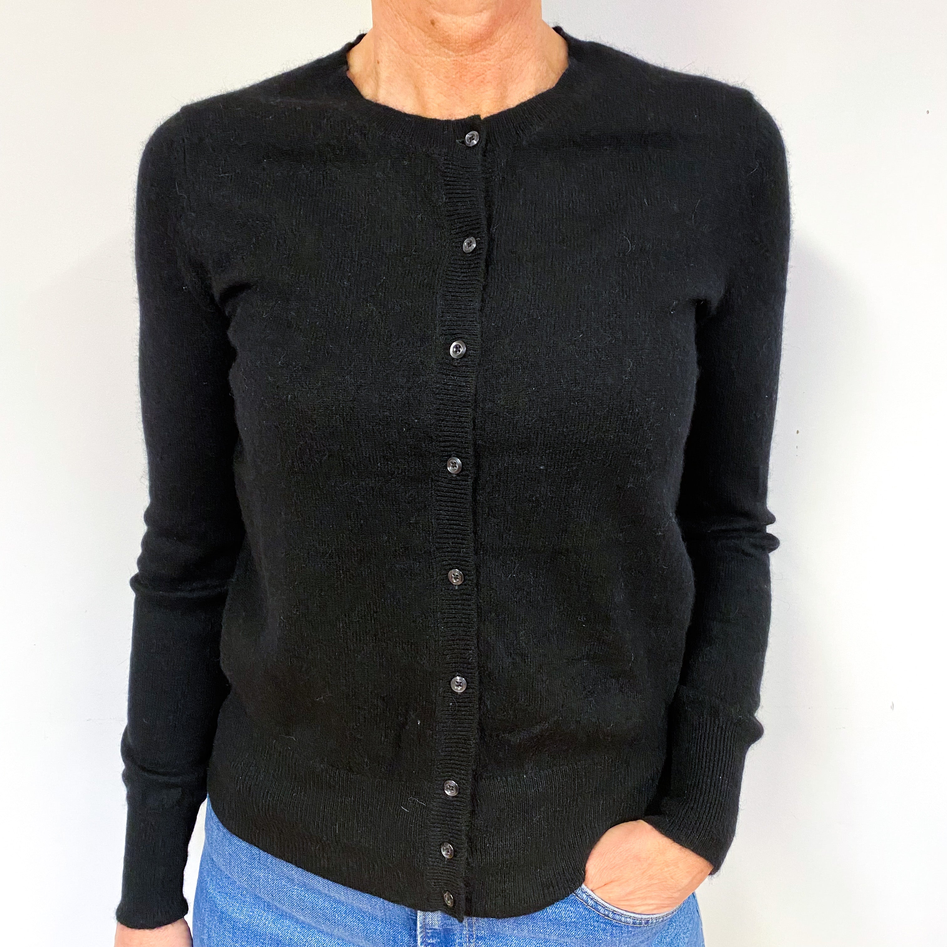 Black Cashmere Crew Neck Cardigan Medium