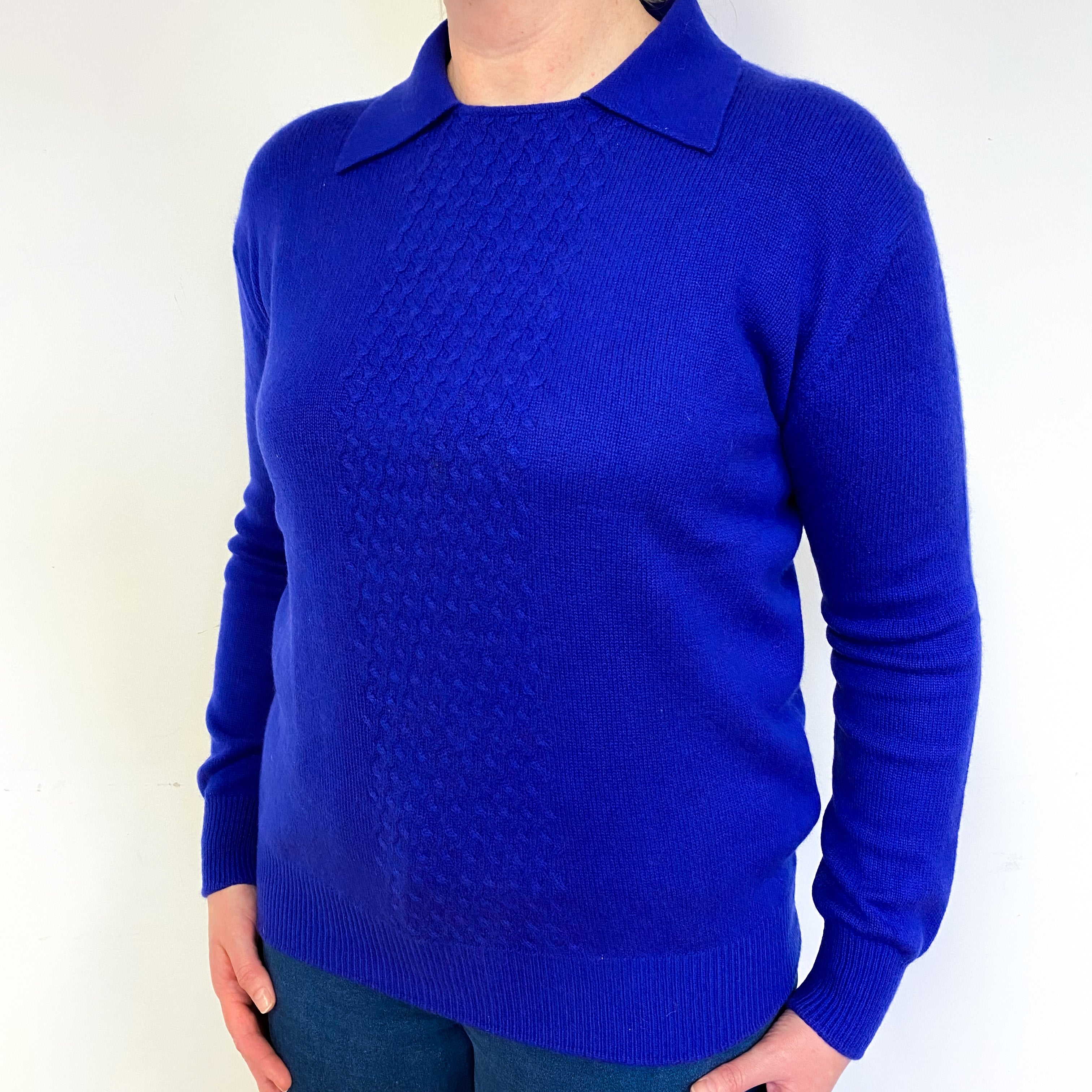 Electric Purple Cashmere Collared Crew Neck Jumper Large