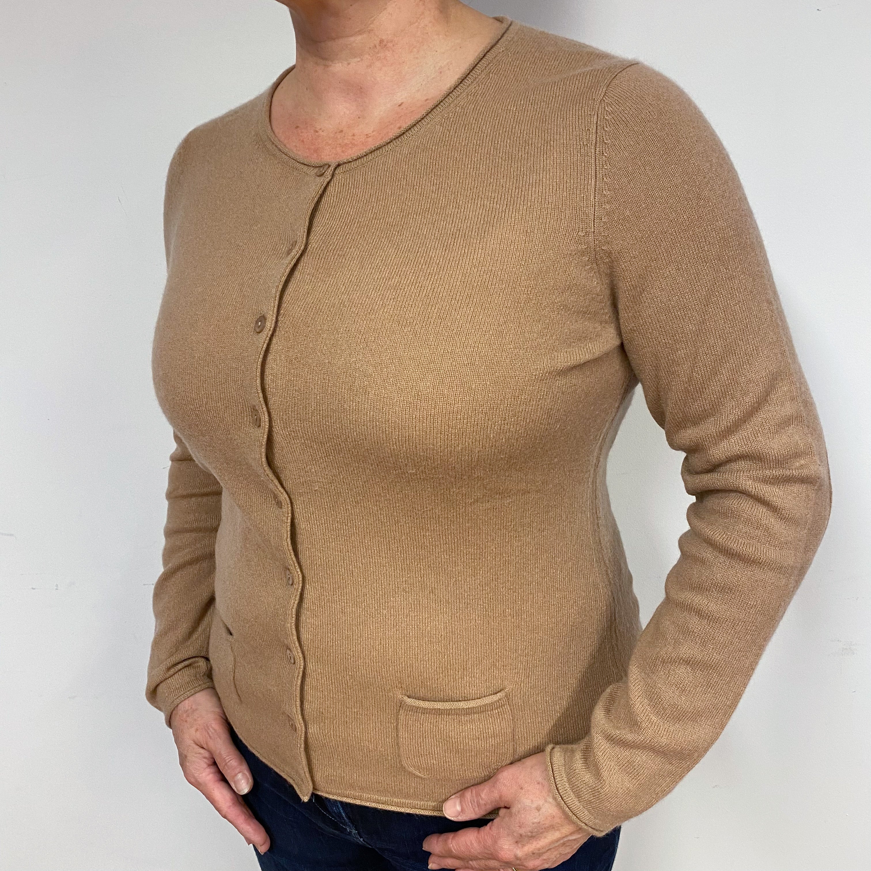 Butterscotch Brown Cashmere Crew Neck Cardigan Large